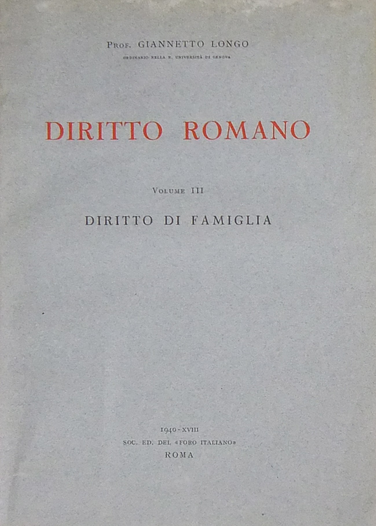 Diritto romano. Vol. III - Diritto di famiglia