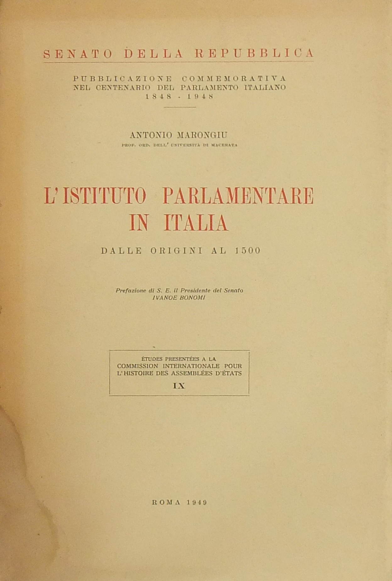 L'istituto parlamentare in Italia dalle origini al
