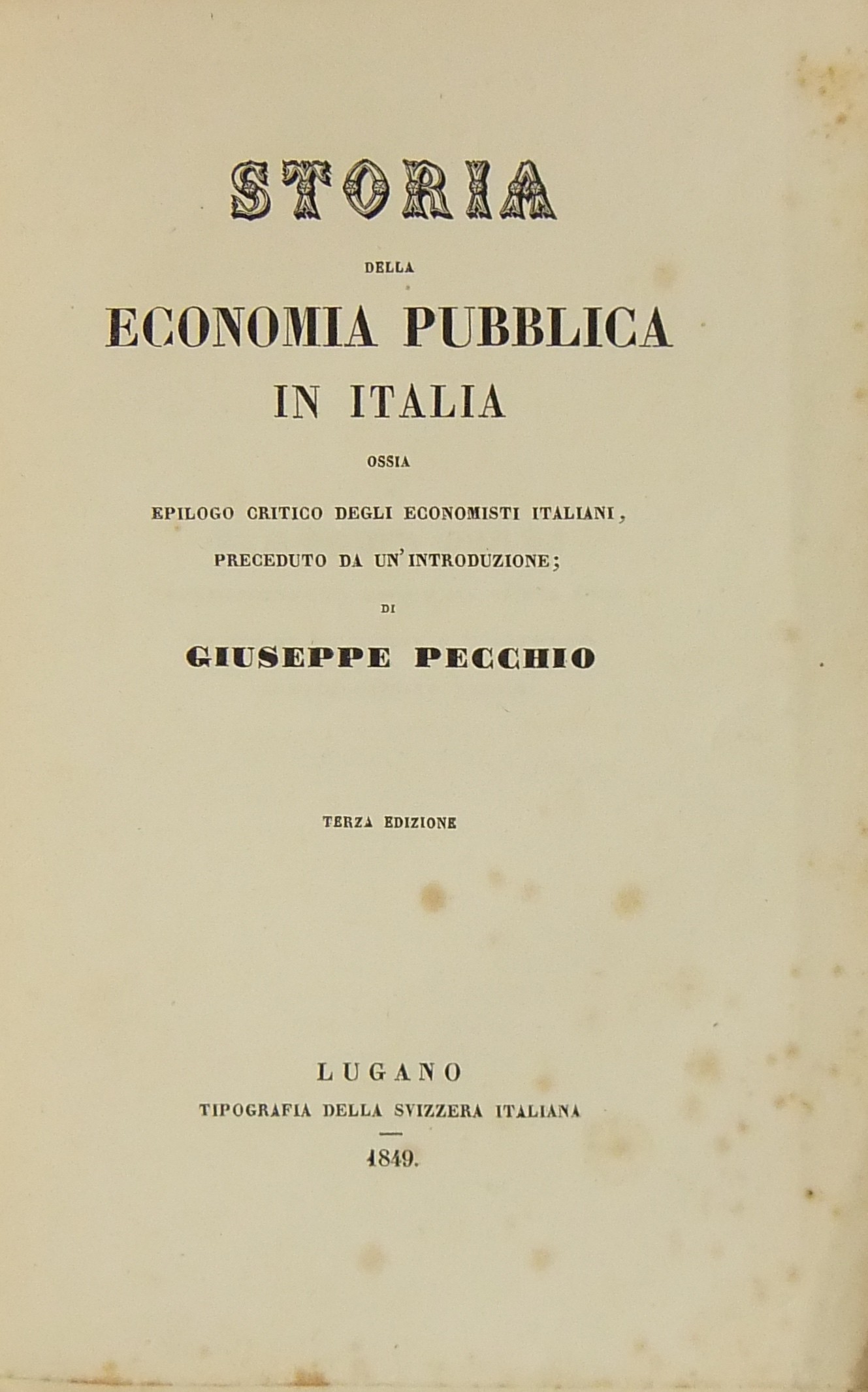 Storia della economia pubblica in Italia ossia epi