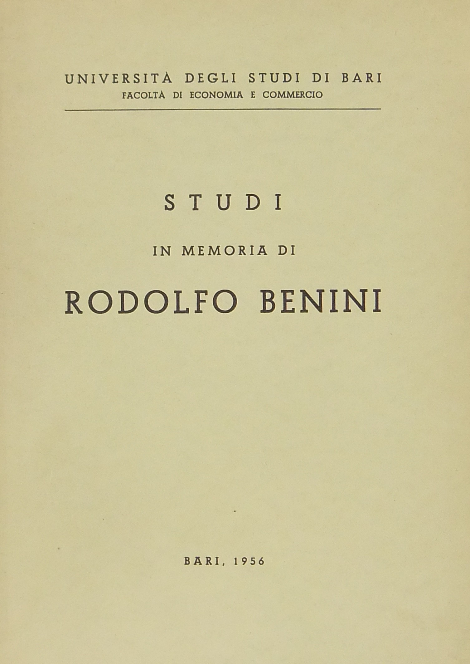 Studi in memoria di Rodolfo Benini