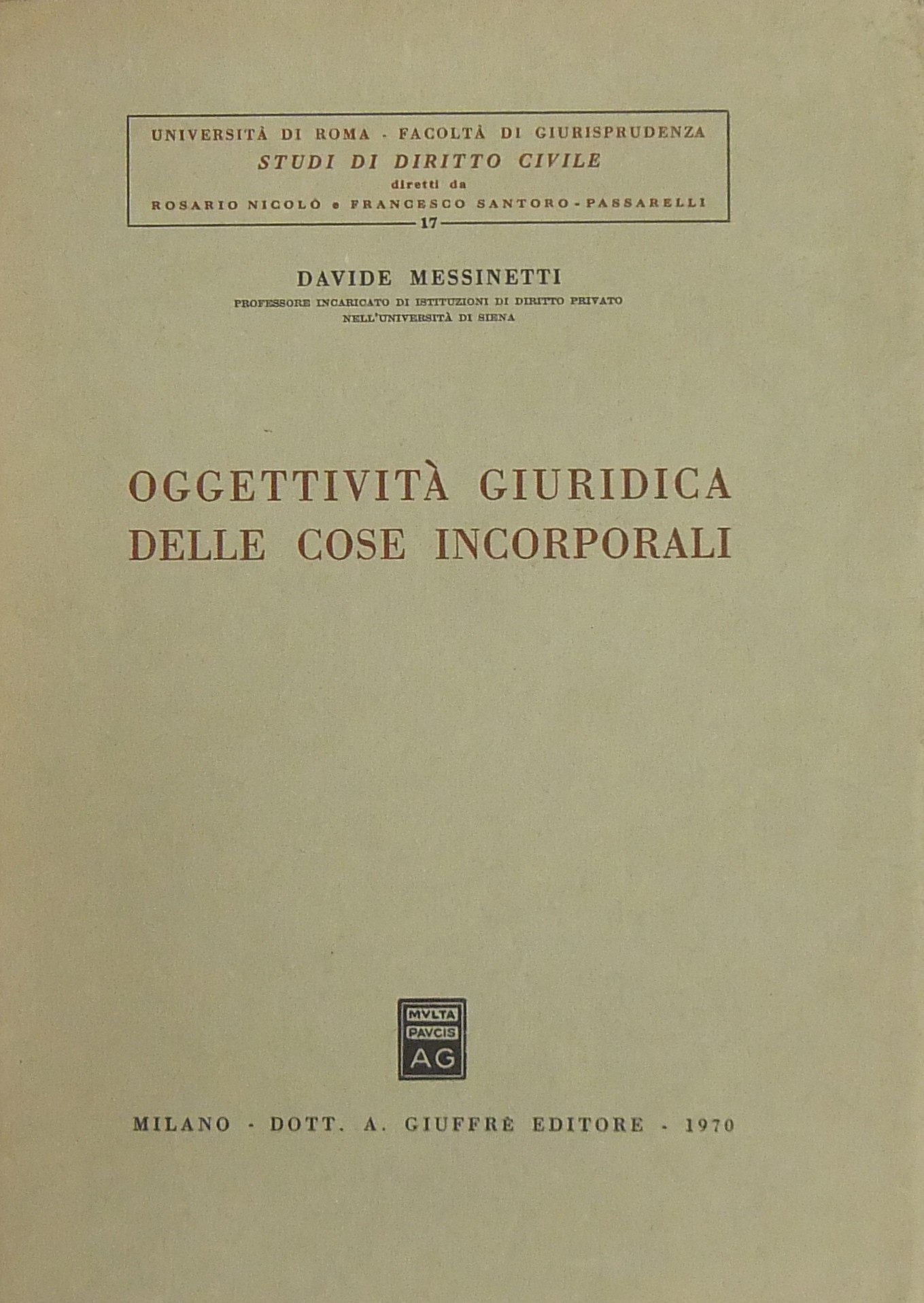 Oggettività giuridica delle cose incorporali