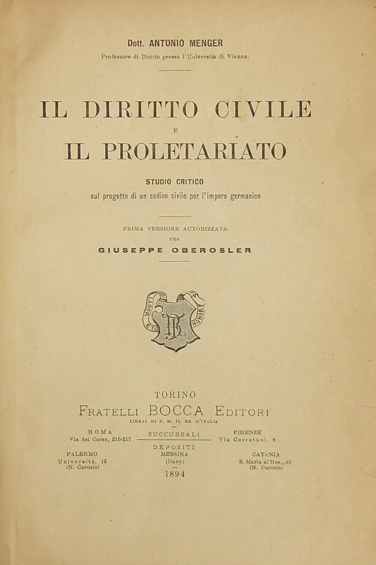 Il diritto civile e il proletariato. Studio critic