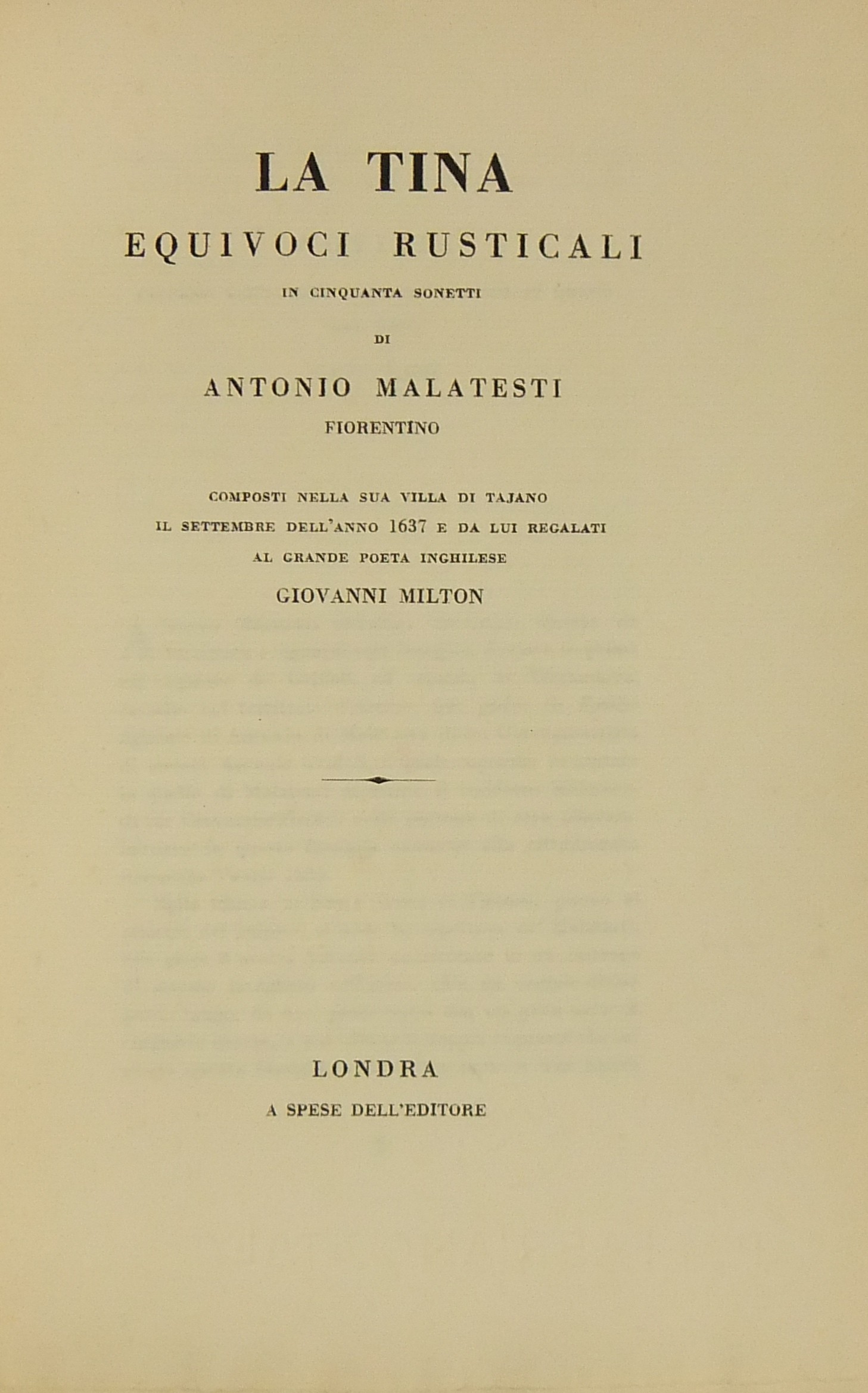 La Tina. Equivoci rusticali in cinquanta sonetti.