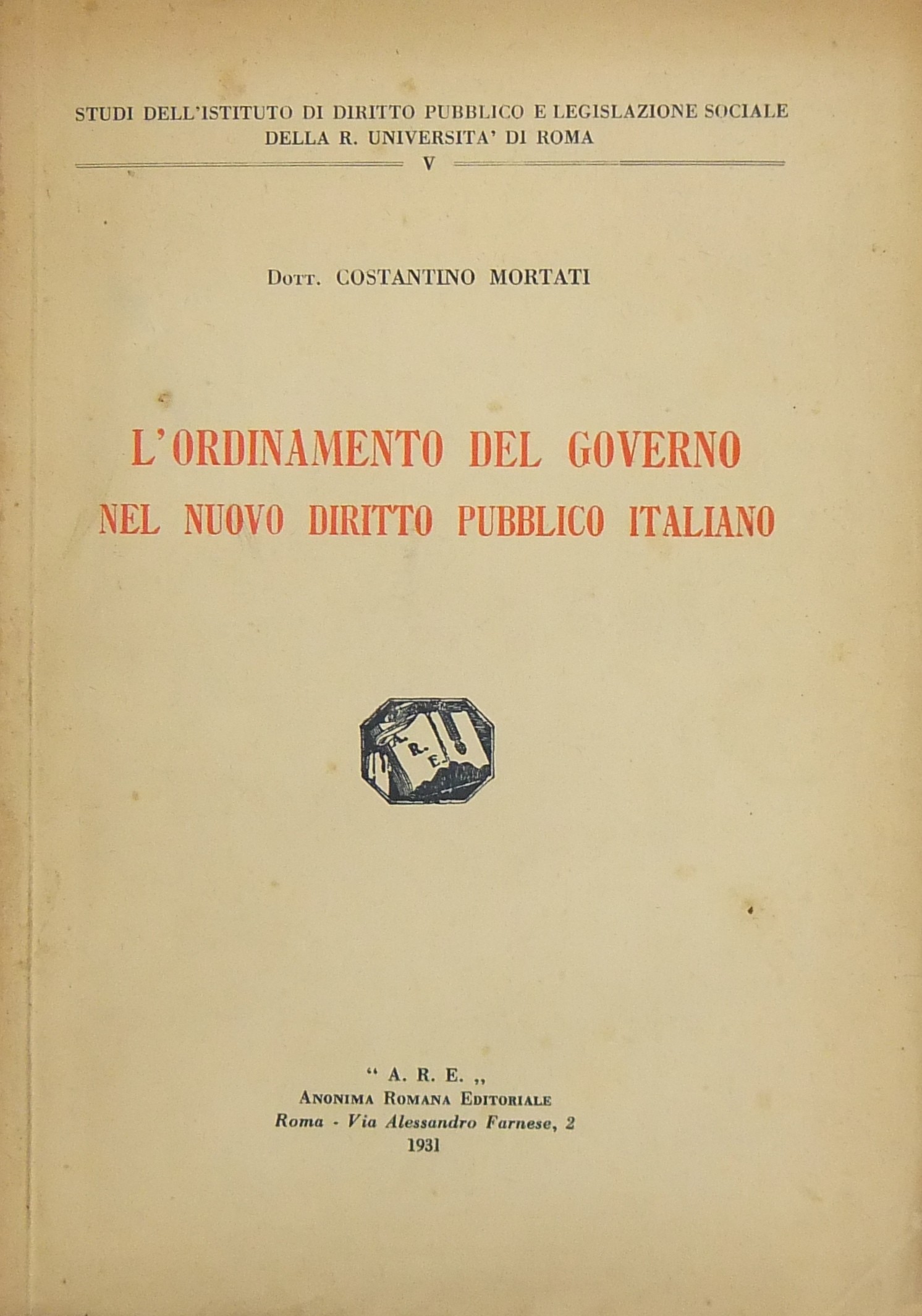 L'ordinamento del governo nel nuovo diritto pubblico italiano