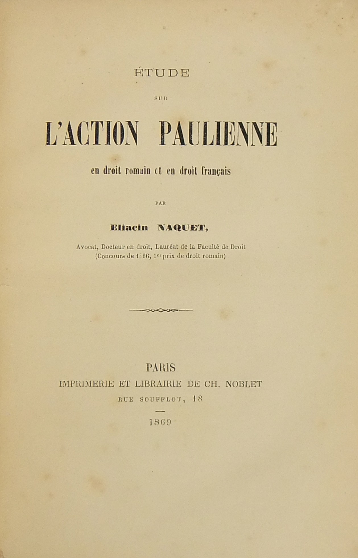 Etude sur l'action Paulienne en droit romain et en