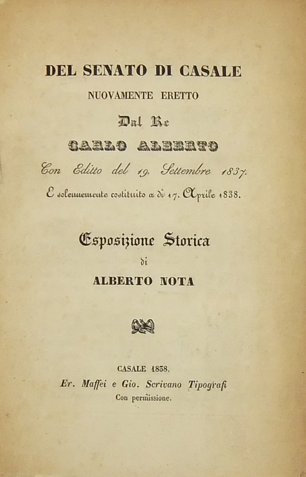 Del Senato di Casale nuovamente eretto dal Re Carl