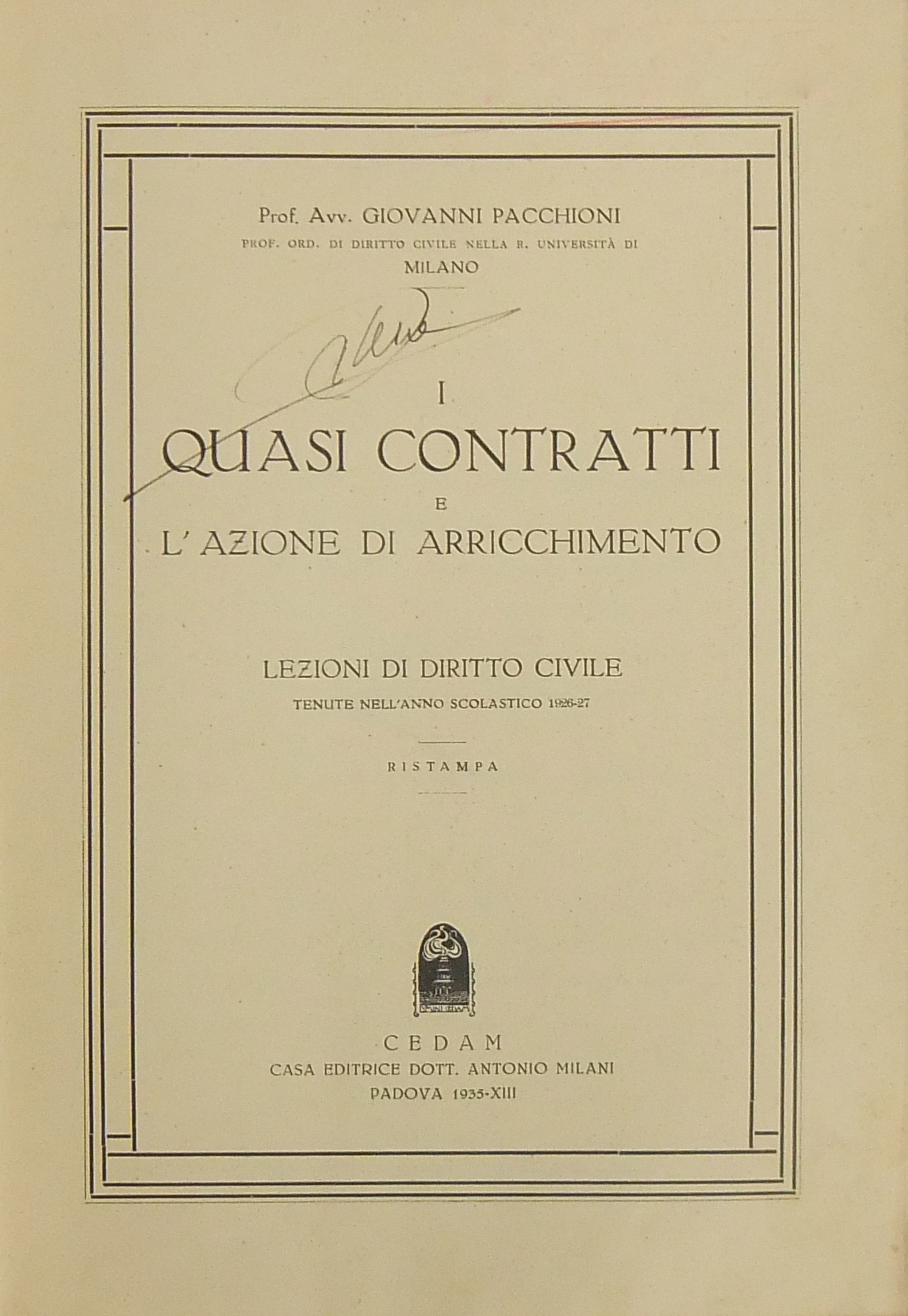 I quasi contratti e l'azione di arricchimento. Lez