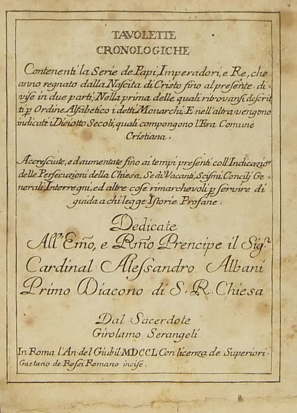 Tavolette cronologiche contenenti la serie de Papi