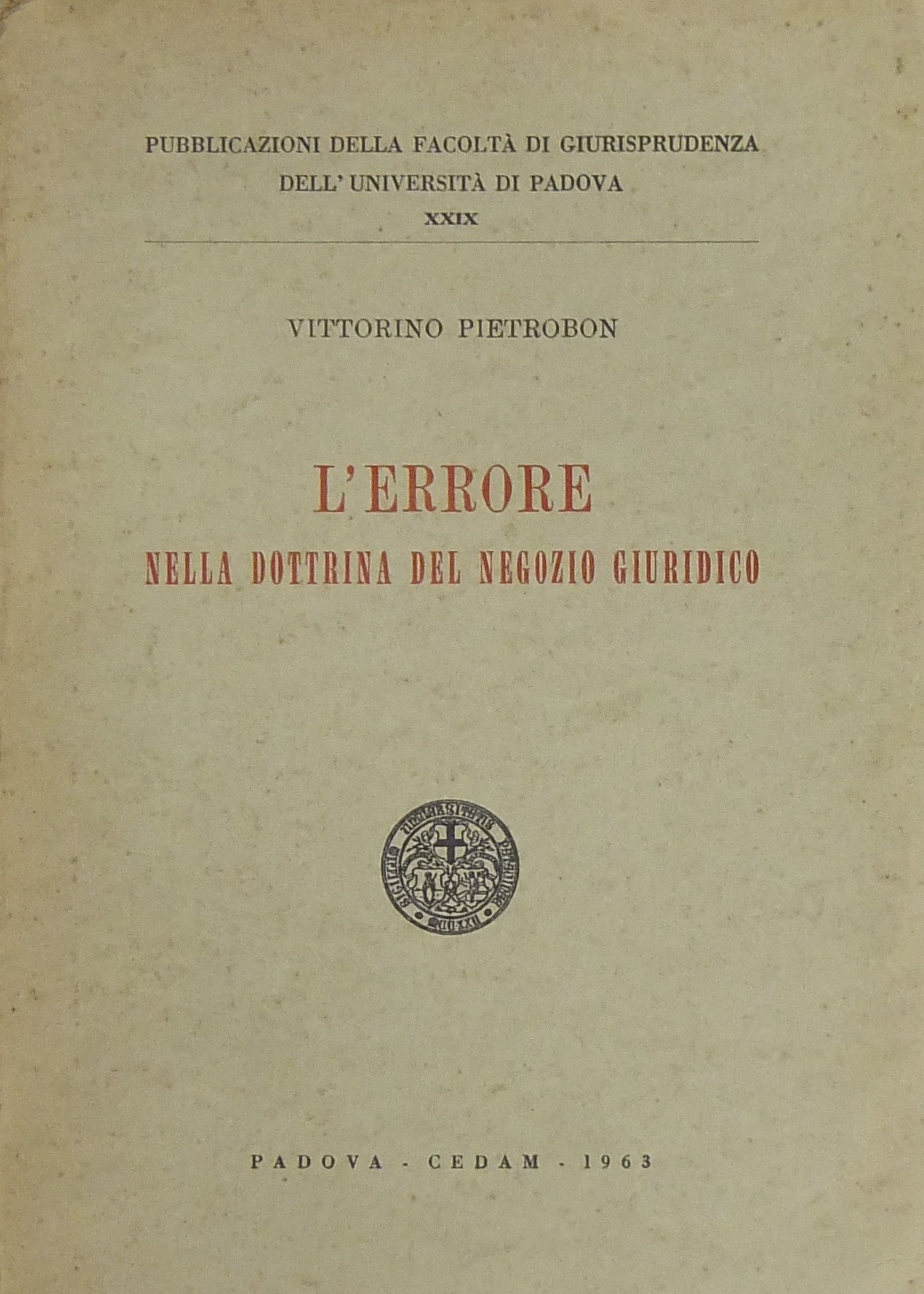 L'errore nella dottrina del negozio giuridico