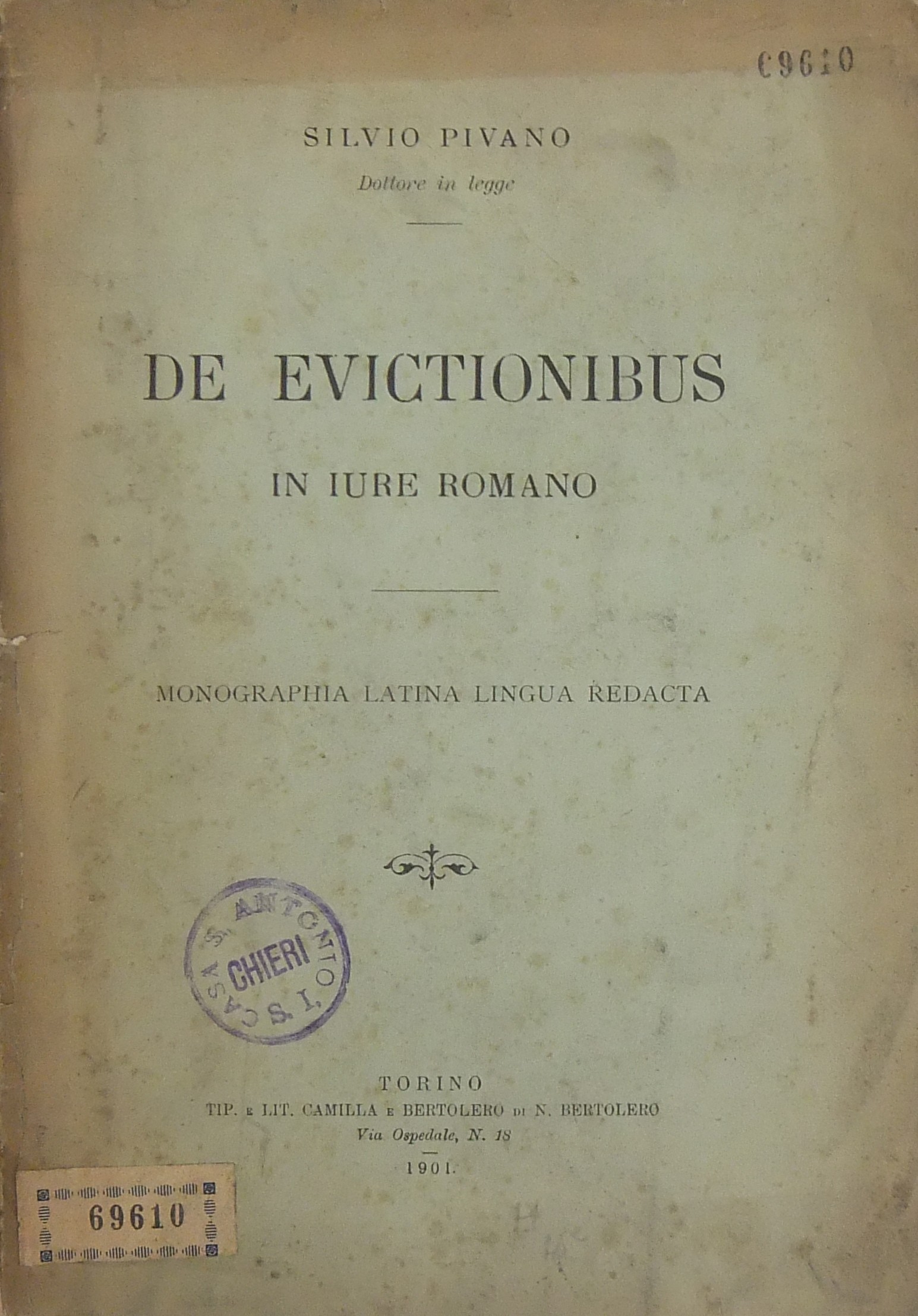 De evictionibus in iure romano. Monographia latina