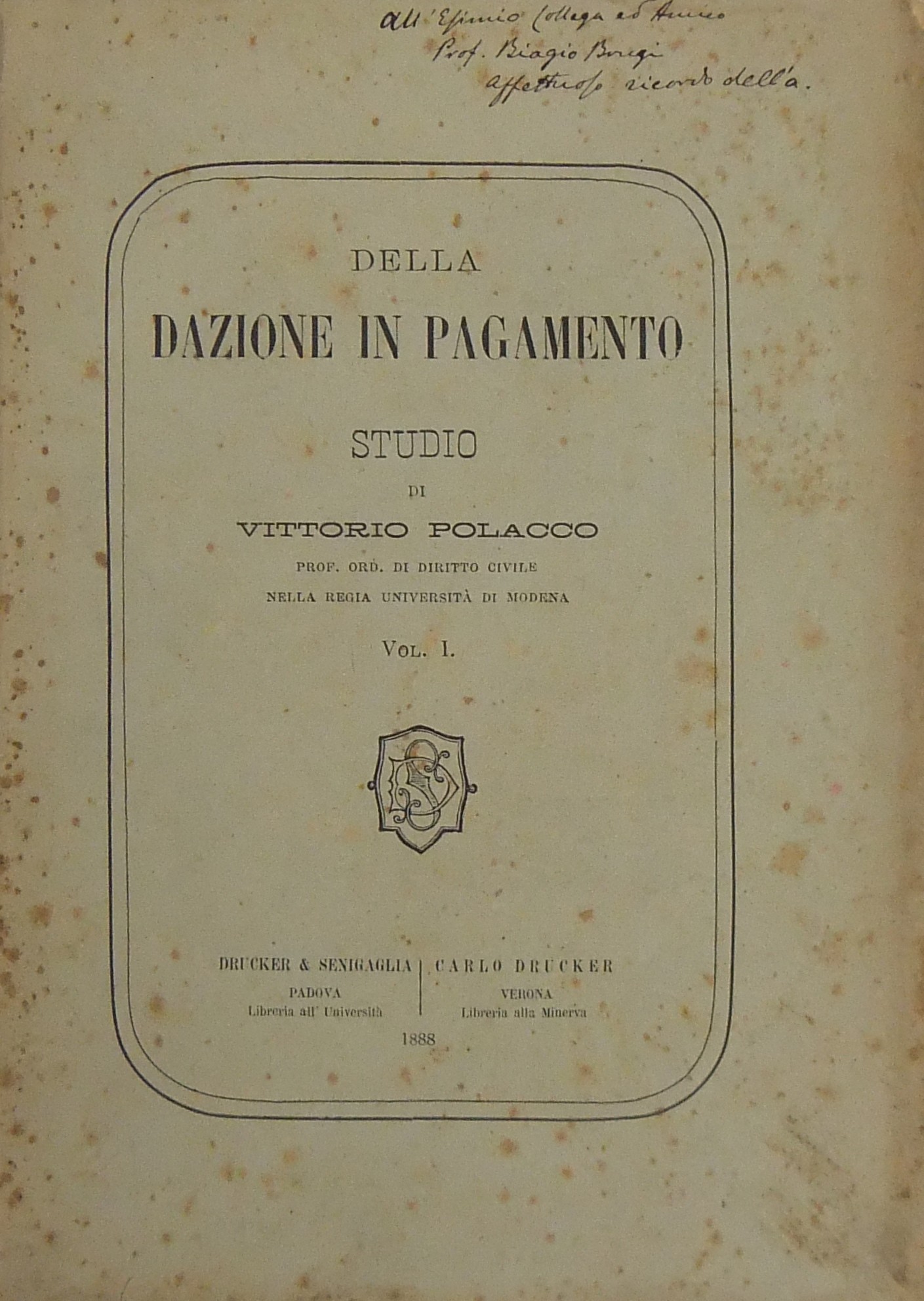 Della dazione in pagamento. Studio..