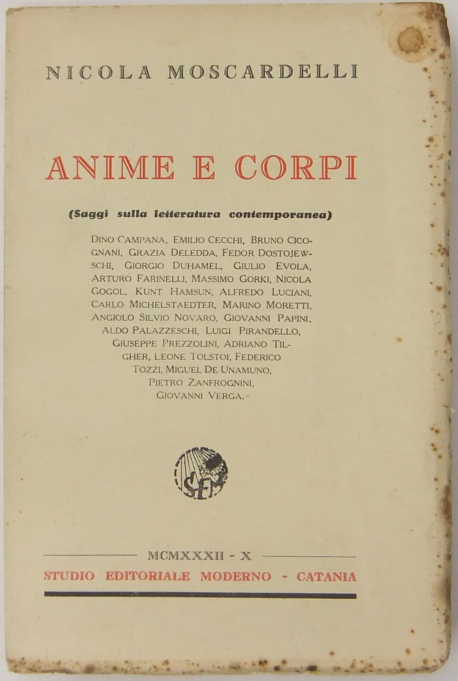 Anime e corpi. (Saggi sulla letteratura italiana)