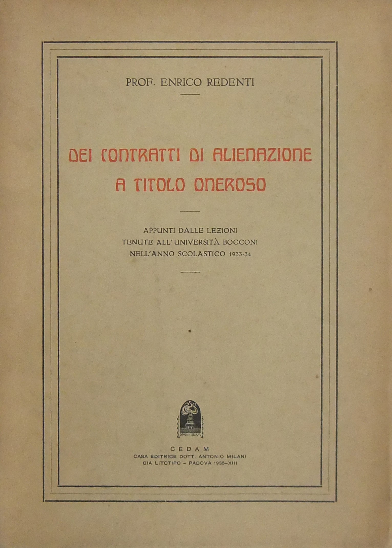 Dei contratti di alienazione a titolo oneroso. Appunti dalle lezioni