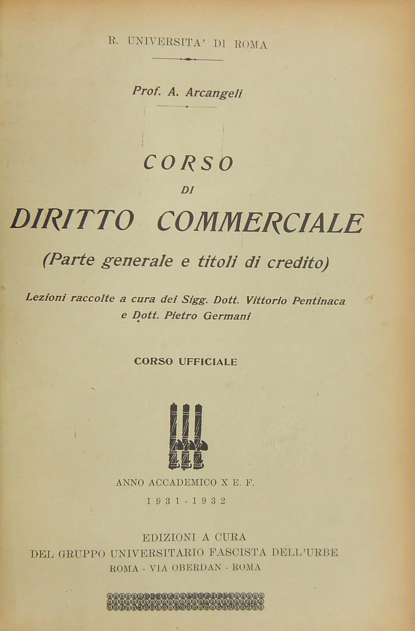 Corso di diritto commerciale. (Parte generale e titoli di credito). 