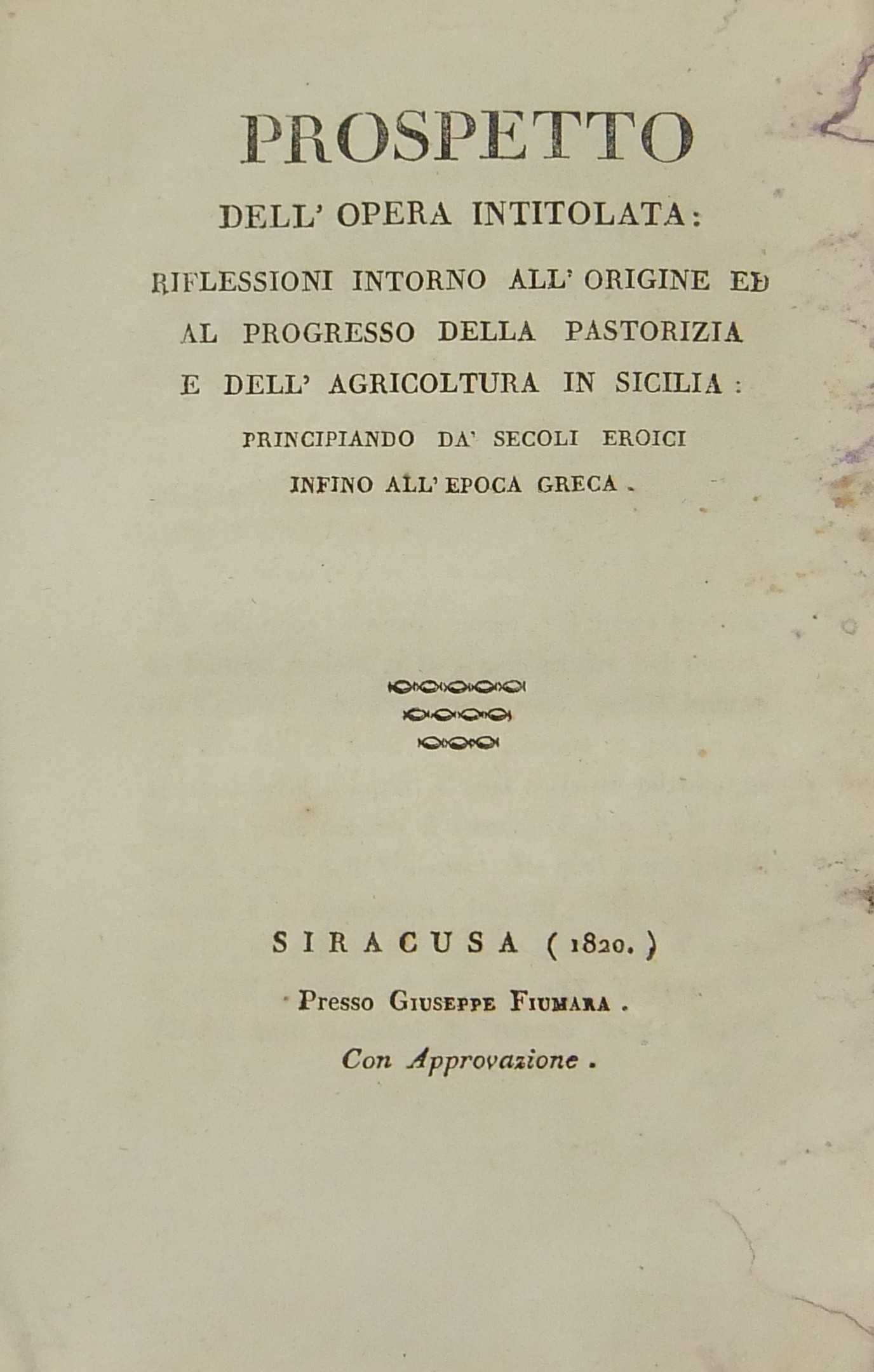 Prospetto dell'opera intitolata Riflessioni intorn