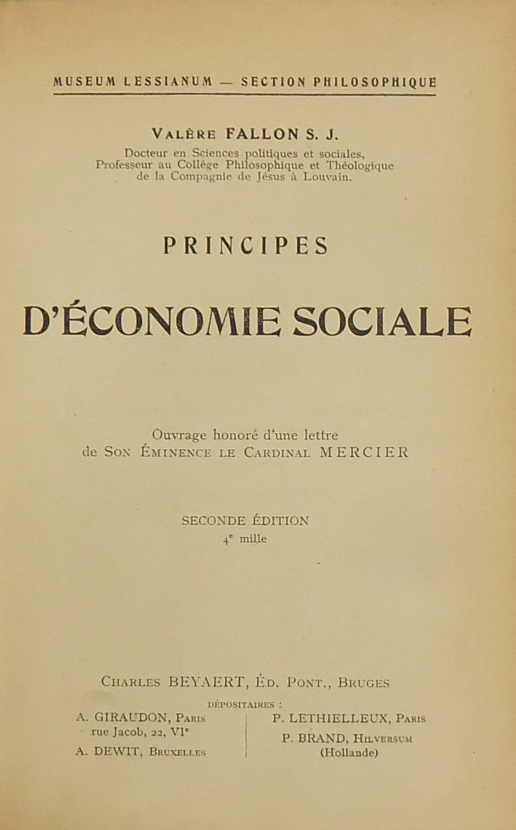 Principes d'economie sociale. Ouvrage Honore d'une