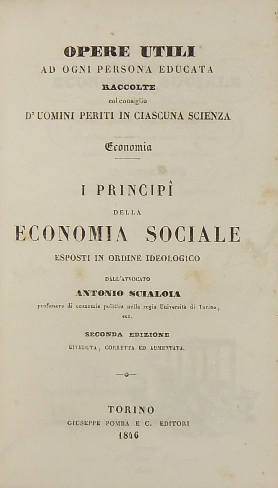 I principj della economia sociale esposti in ordin