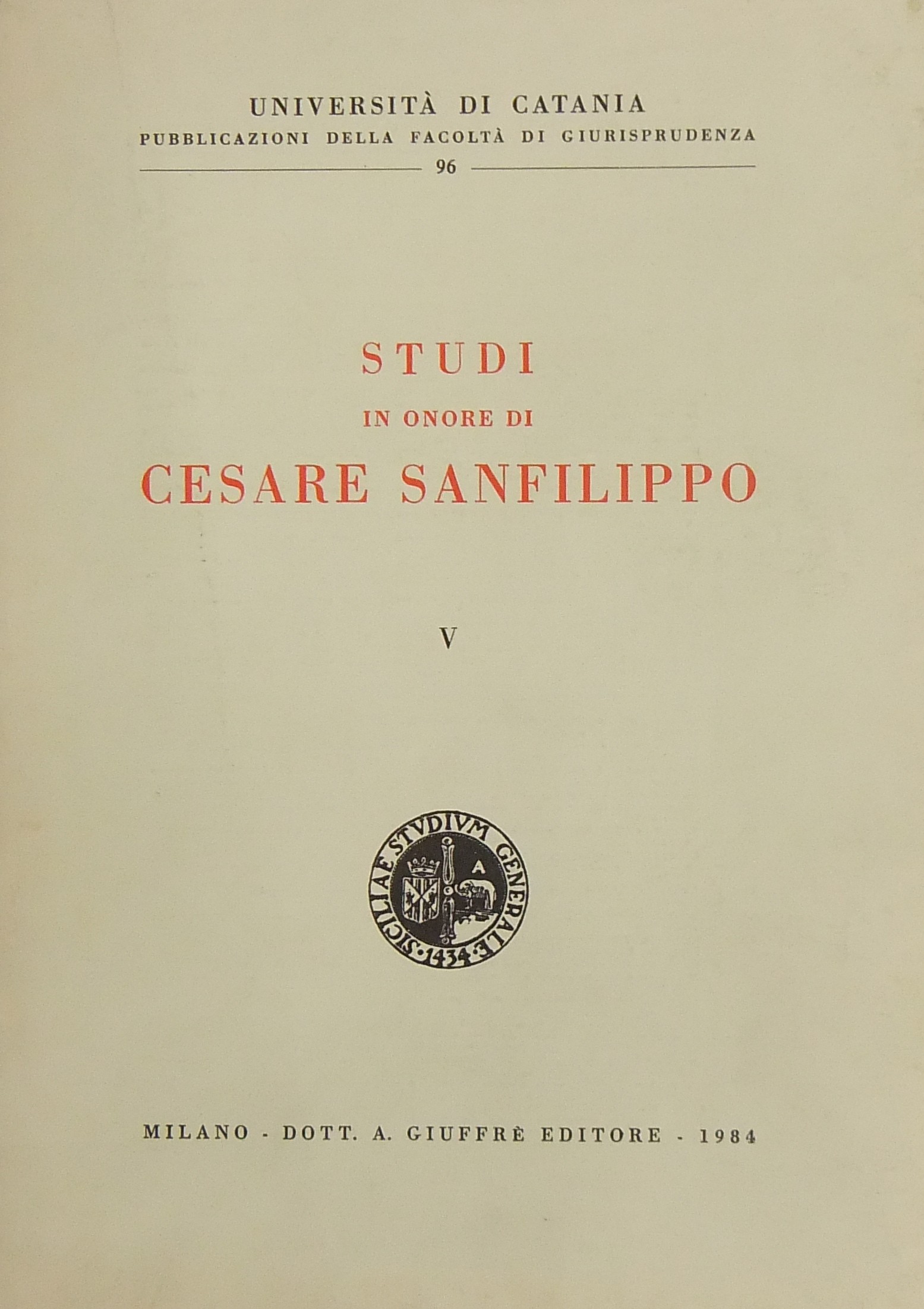Studi in onore di Cesare Sanfilippo