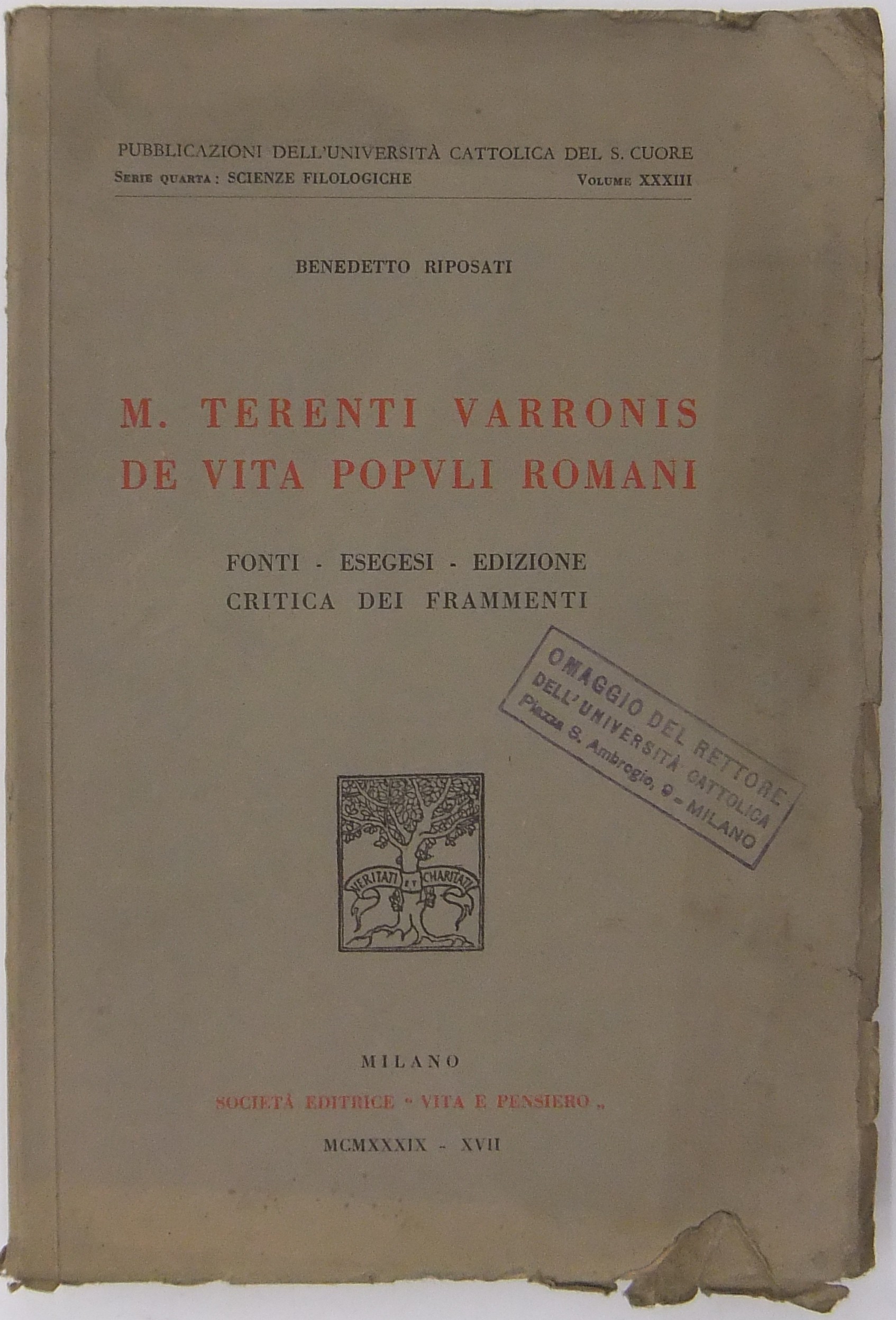 M. Terenti Varronis de vita populi romani. 