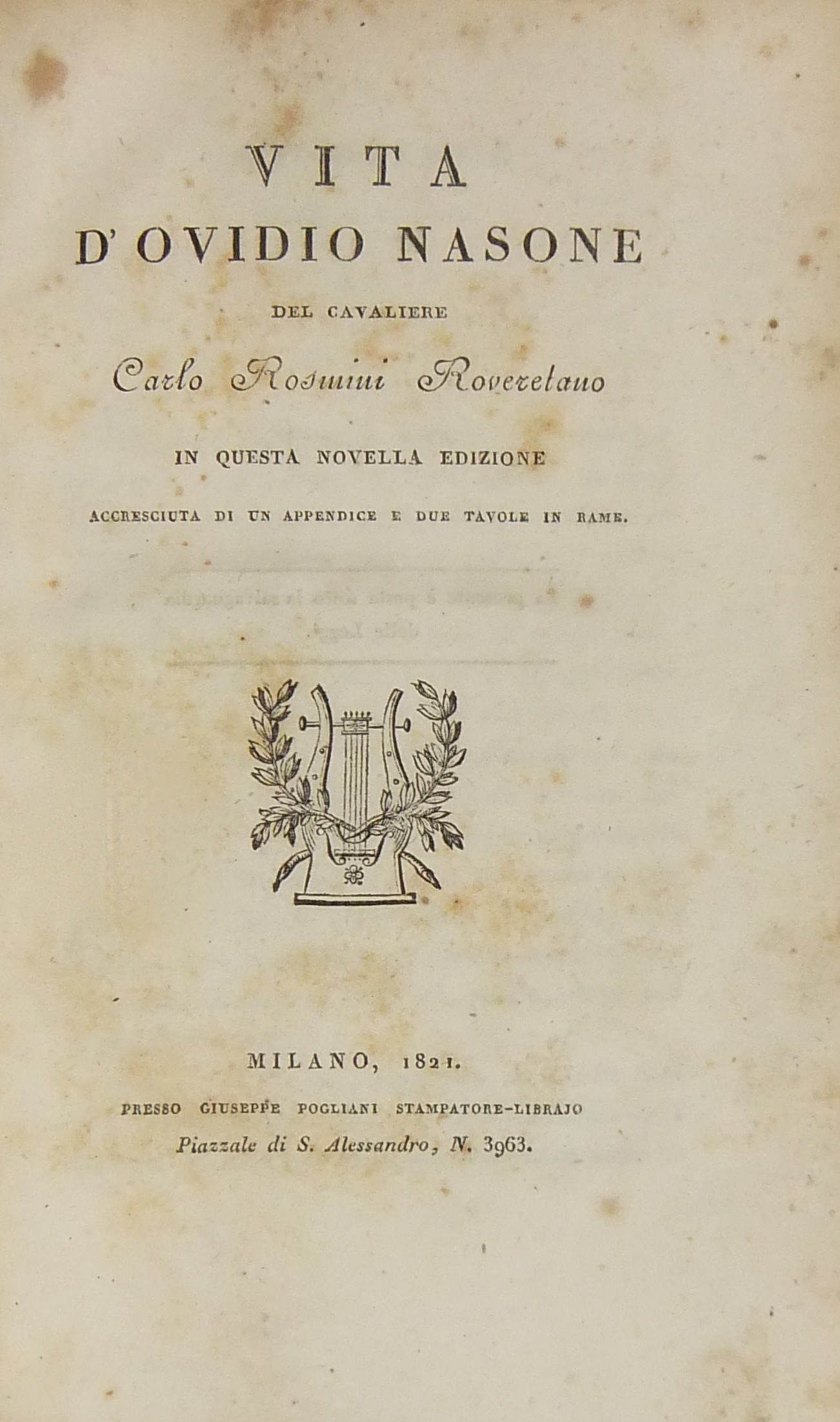 Vita d'Ovidio Nasone del cavaliere Carlo Rosmini Roveretano.