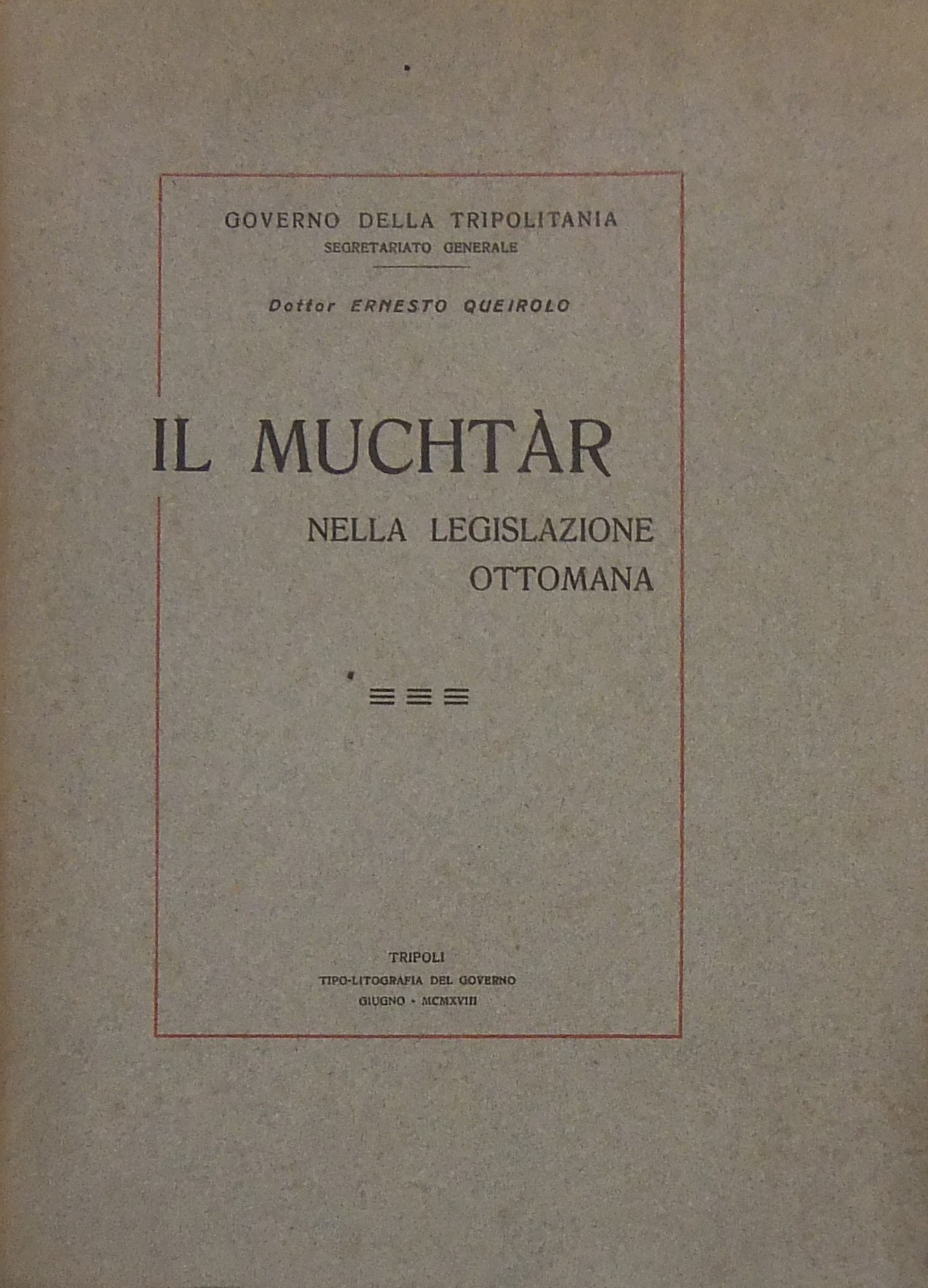Il Muchtàr nella legislazione ottomana