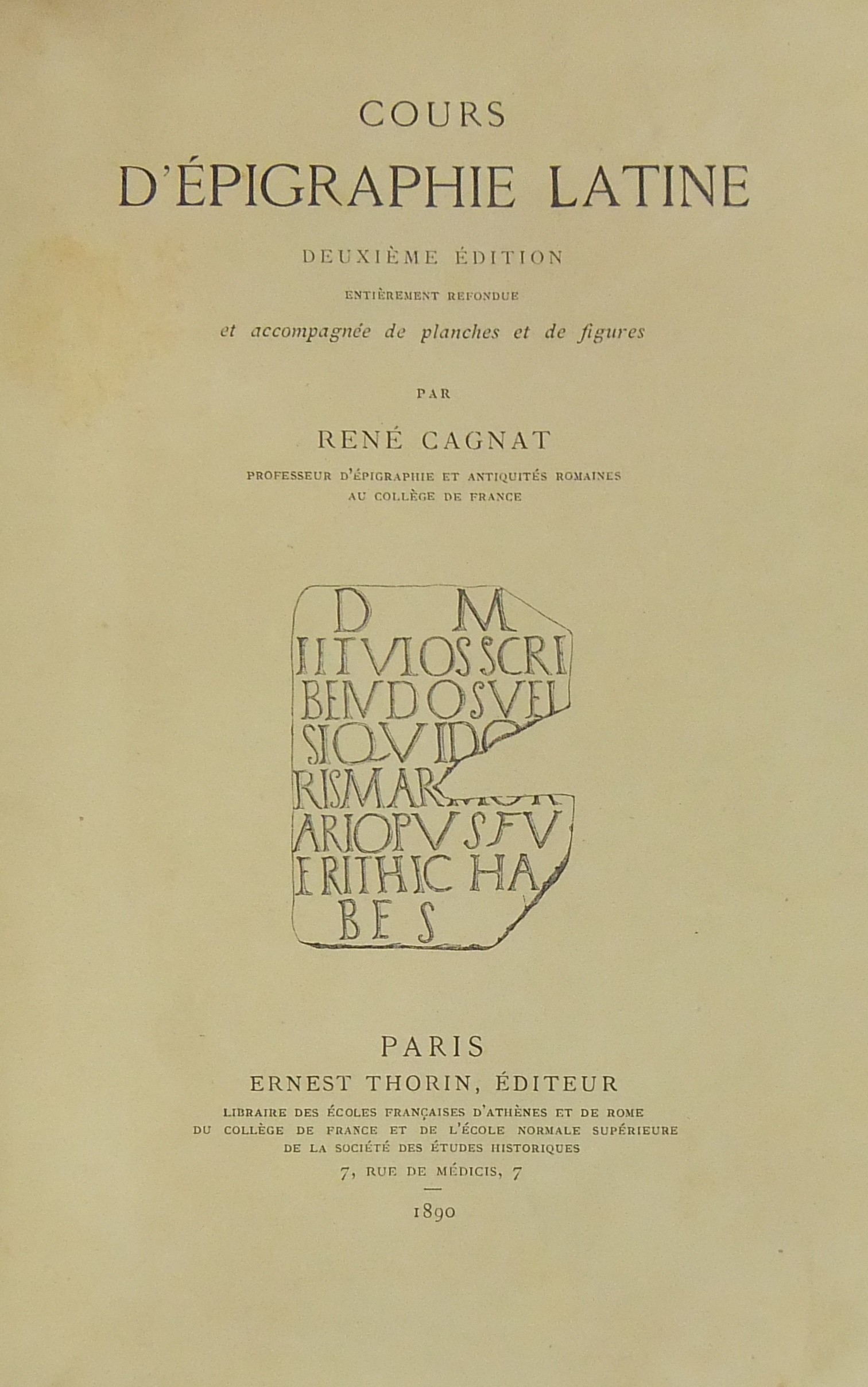 Cours d'épigraphie latine. Deuxieme edition entier