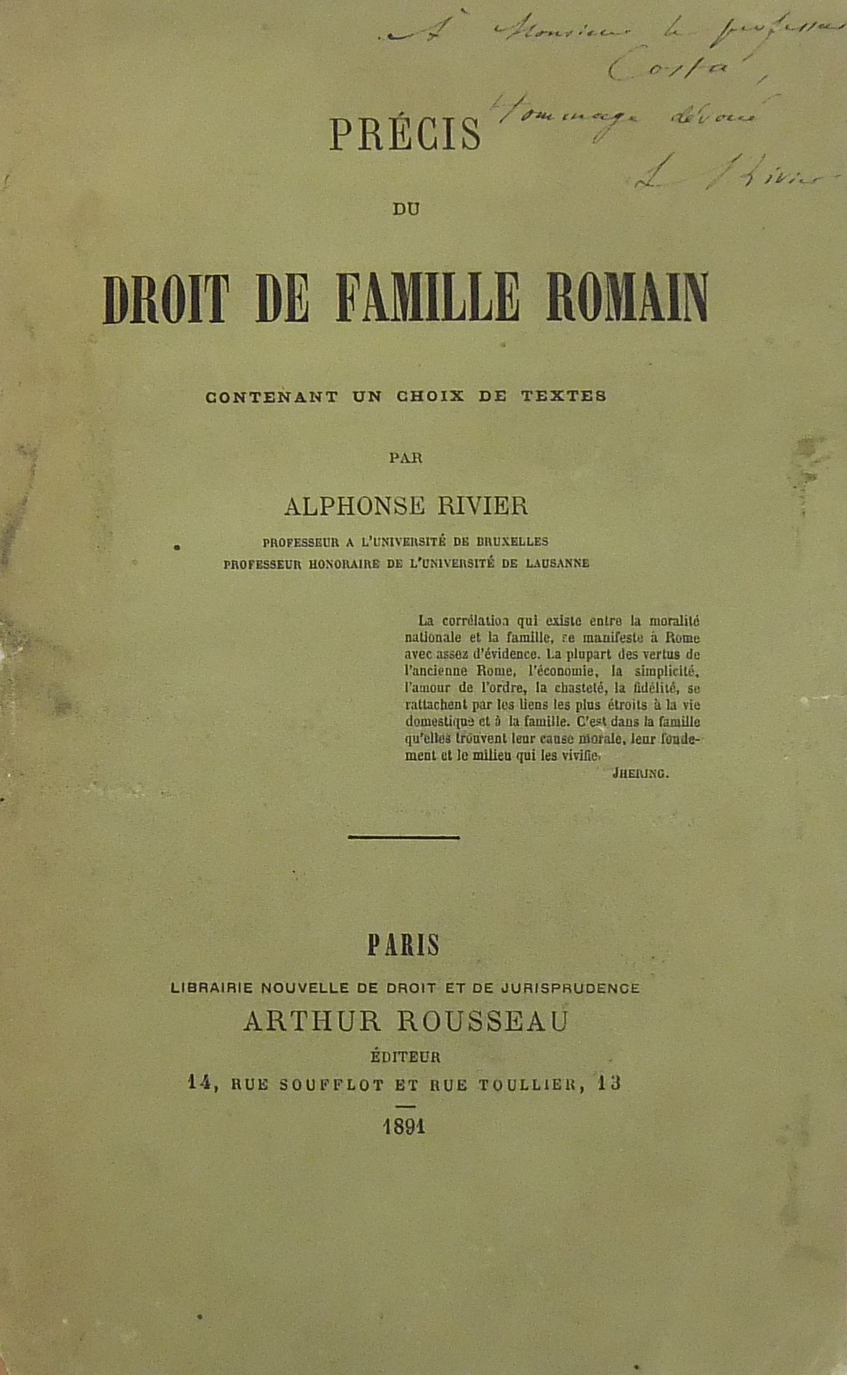 Precis du droit de famille romain. 