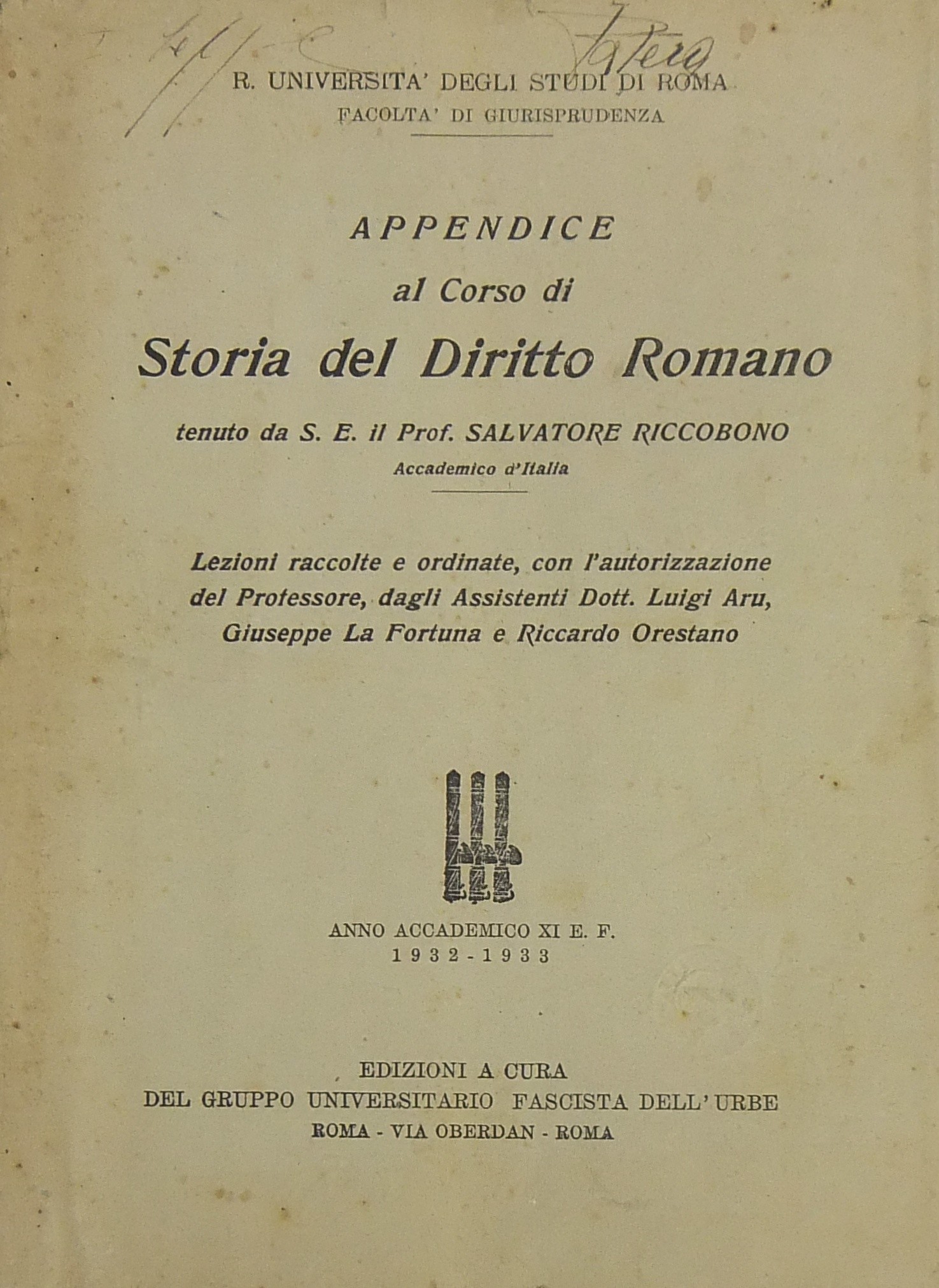 Appendice al corso di storia del diritto romano. 