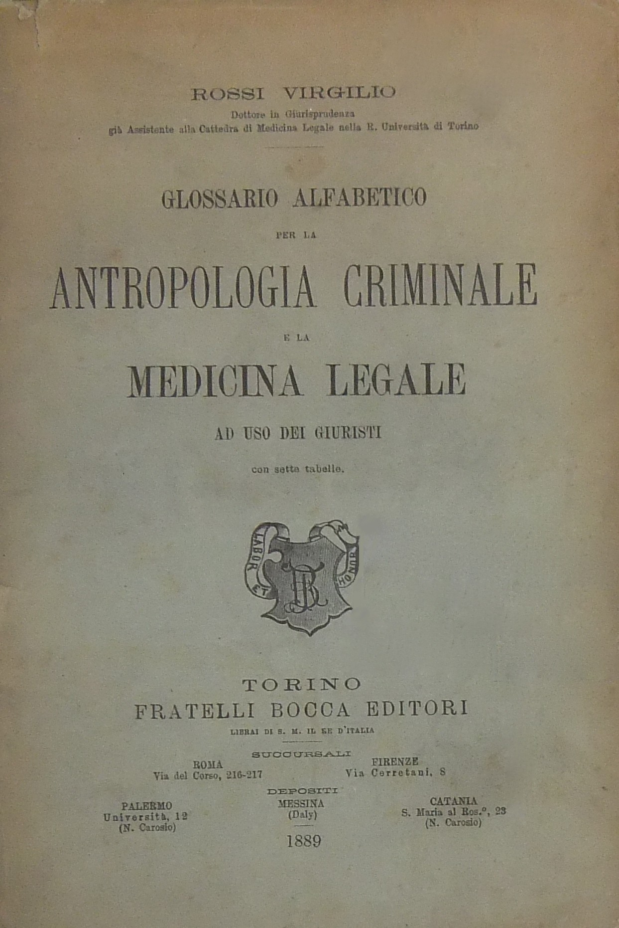 Glossario alfabetico per la antropologia criminale