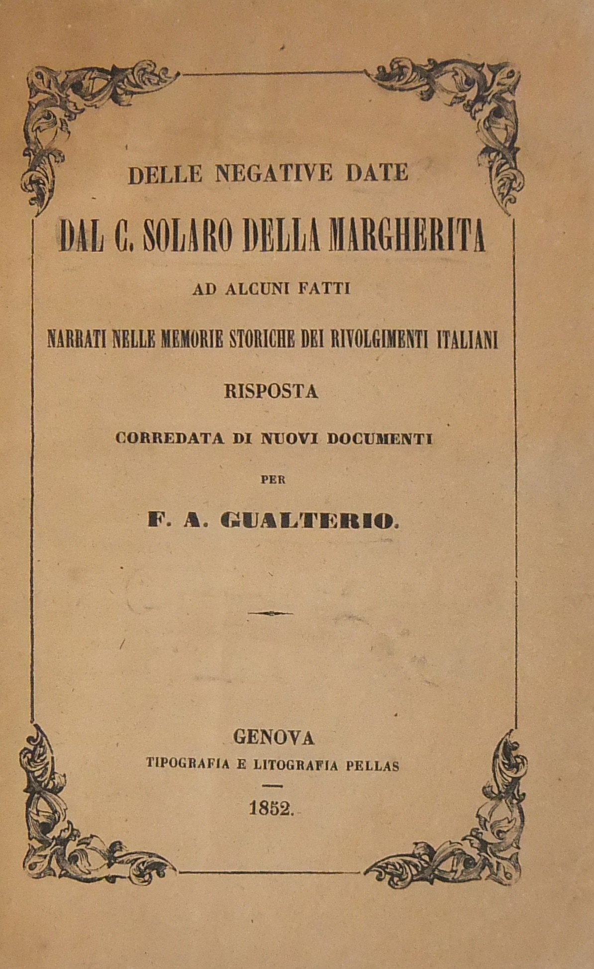 Delle negative date dal conte Solaro Della Margher