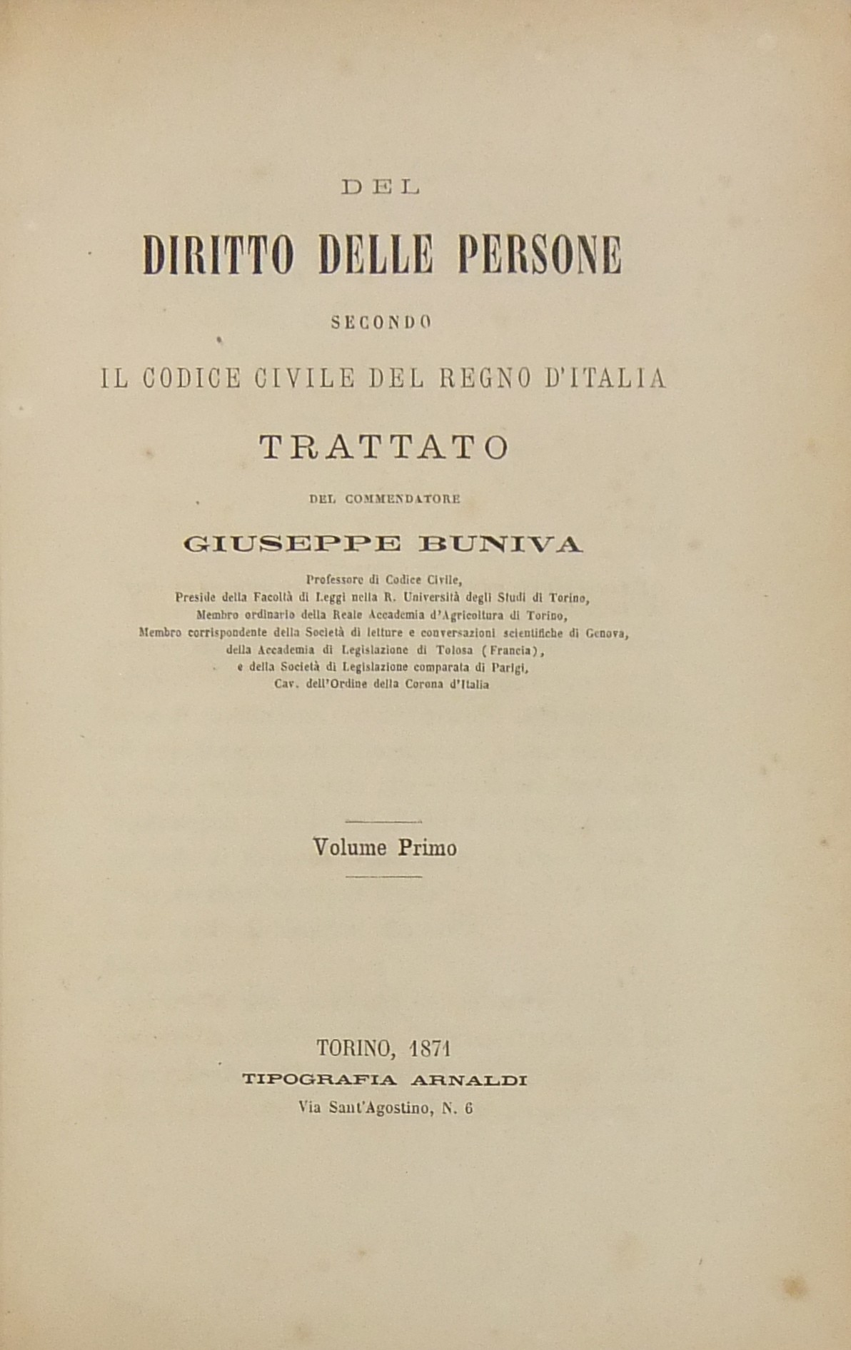 Del diritto delle persone secondo il codice civile del Regno d'Italia