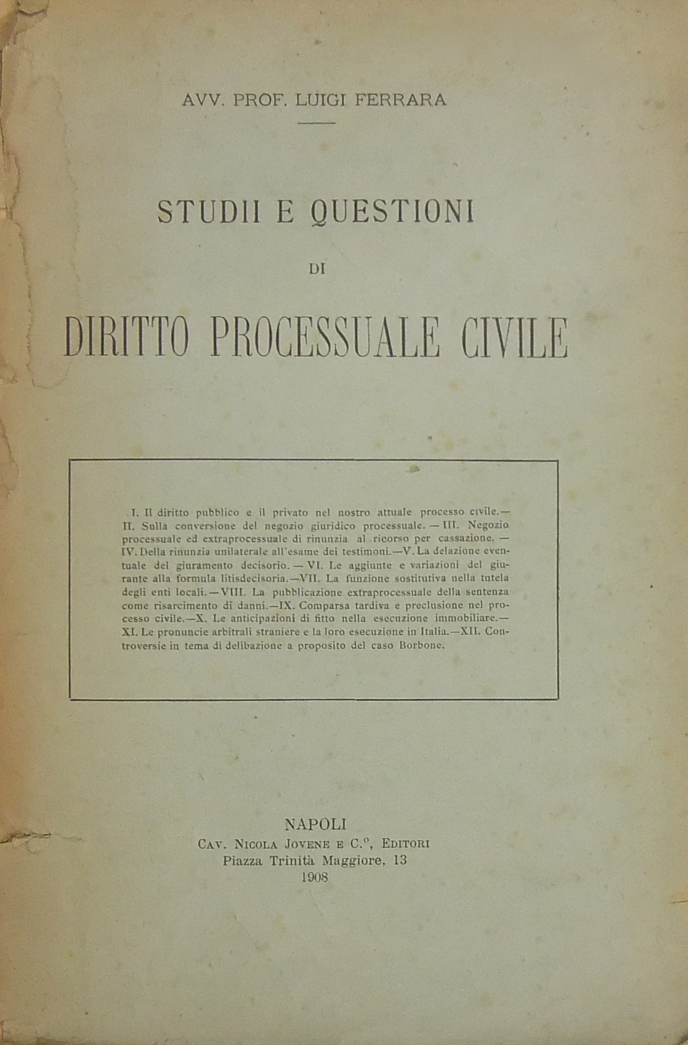 Studii e questioni di diritto processuale civile