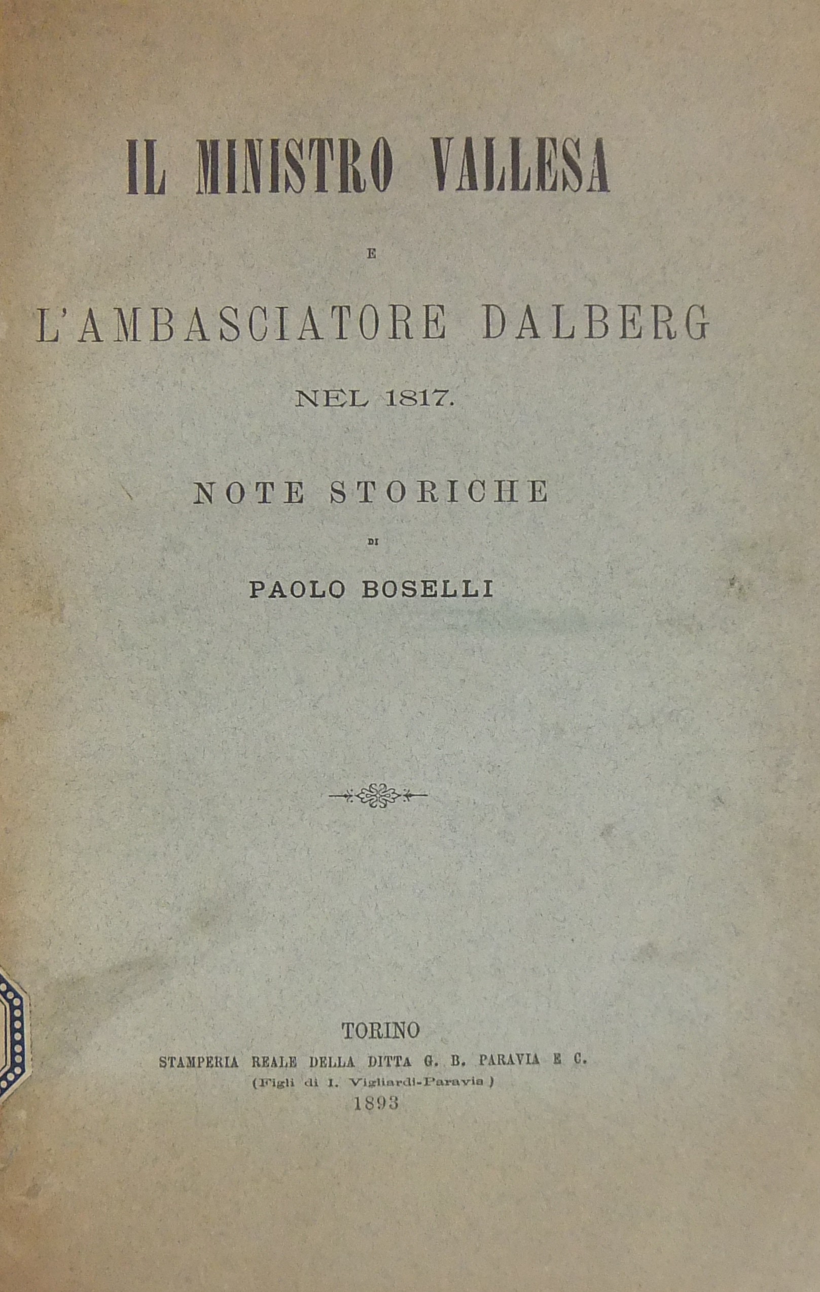 Il ministro Vallesa e l'ambasciatore Dalberg nel 1