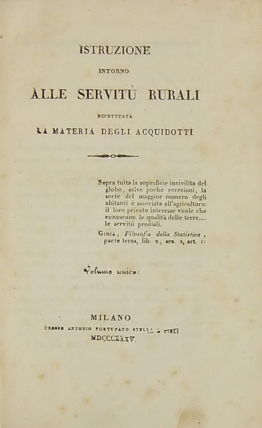 Istruzione intorno alle servitù rurali eccettuata