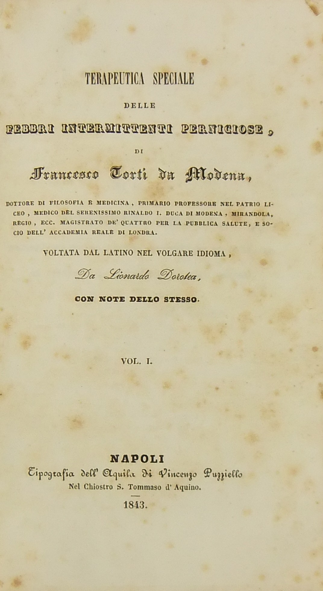 Terapeutica speciale delle febbri intermittenti perniciose