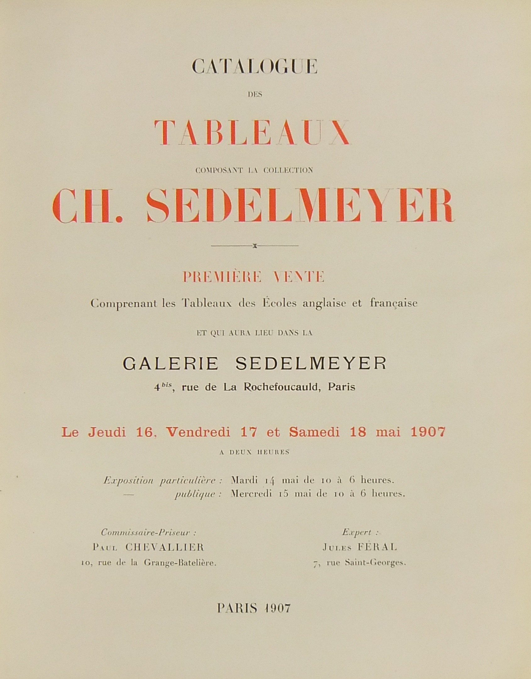 Catalogue des tableaux composant la collection Ch. Sedelmeyer.