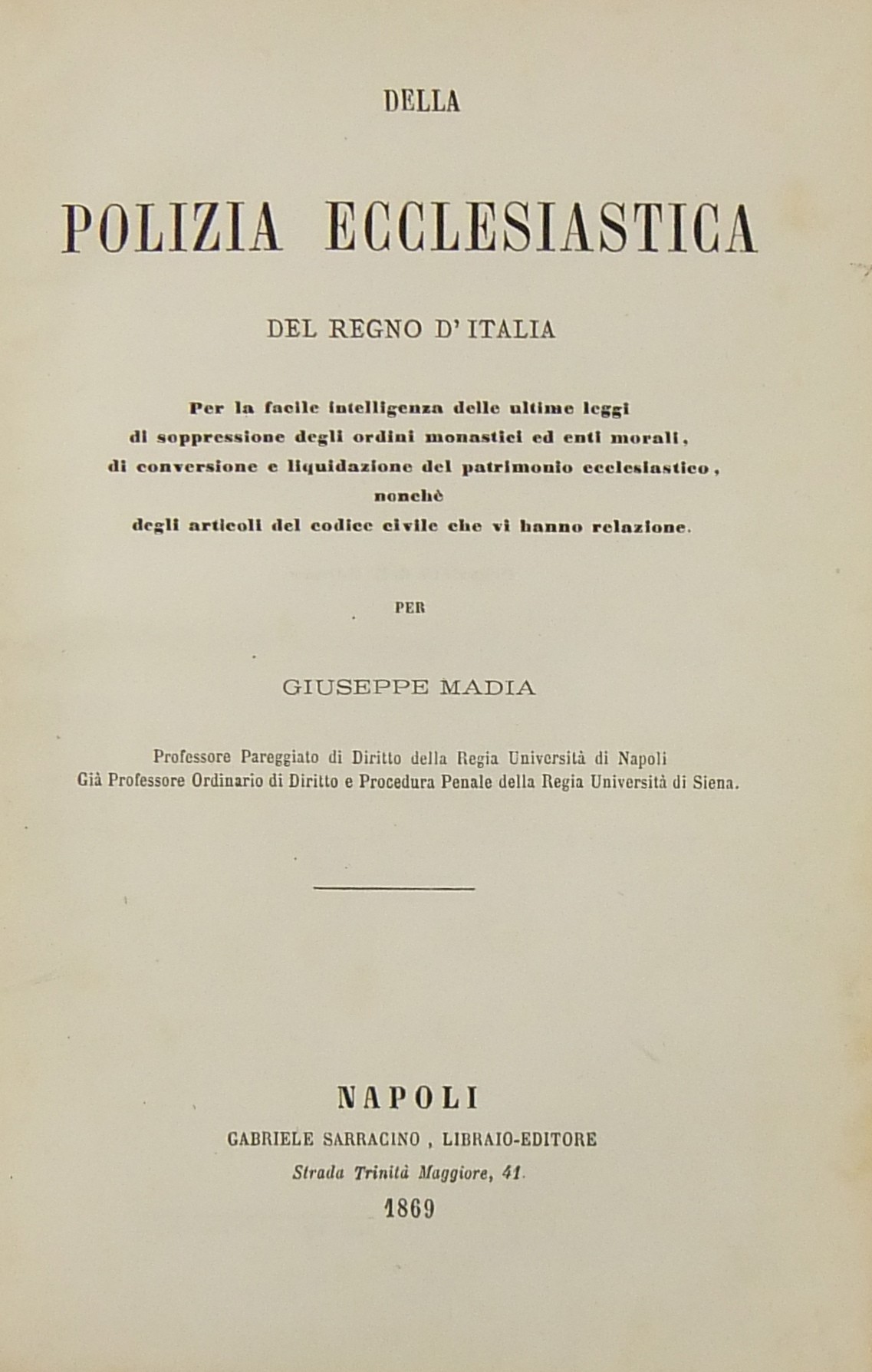 Della polizia ecclesiastica del Regno d'Italia. 