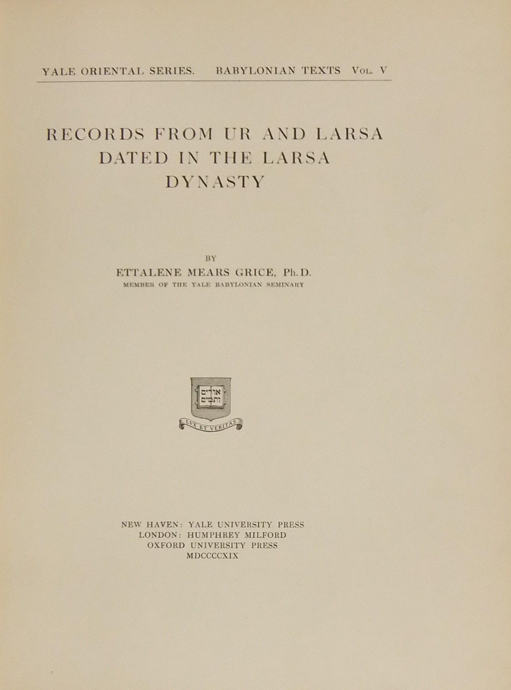 Records from Ur and Larsa dated in the Larsa Dynasty