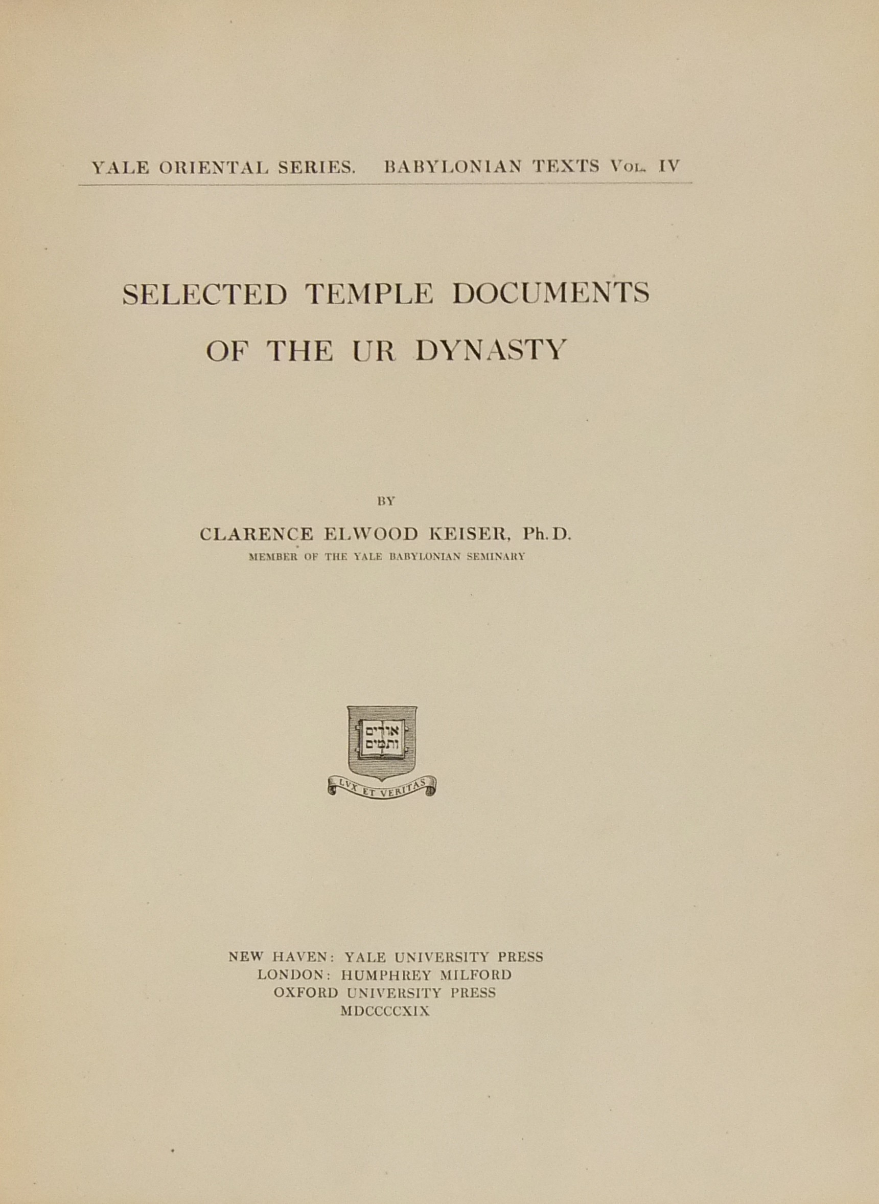 Selected temple documents of the Ur Dynasty