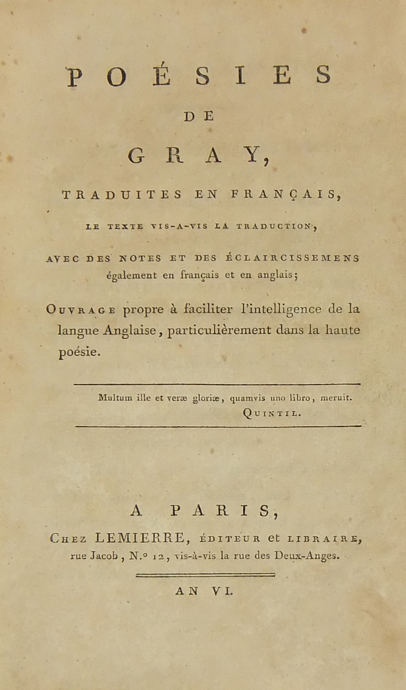 Poesies de Gray. Traduits en francais le texte vis-a-vis