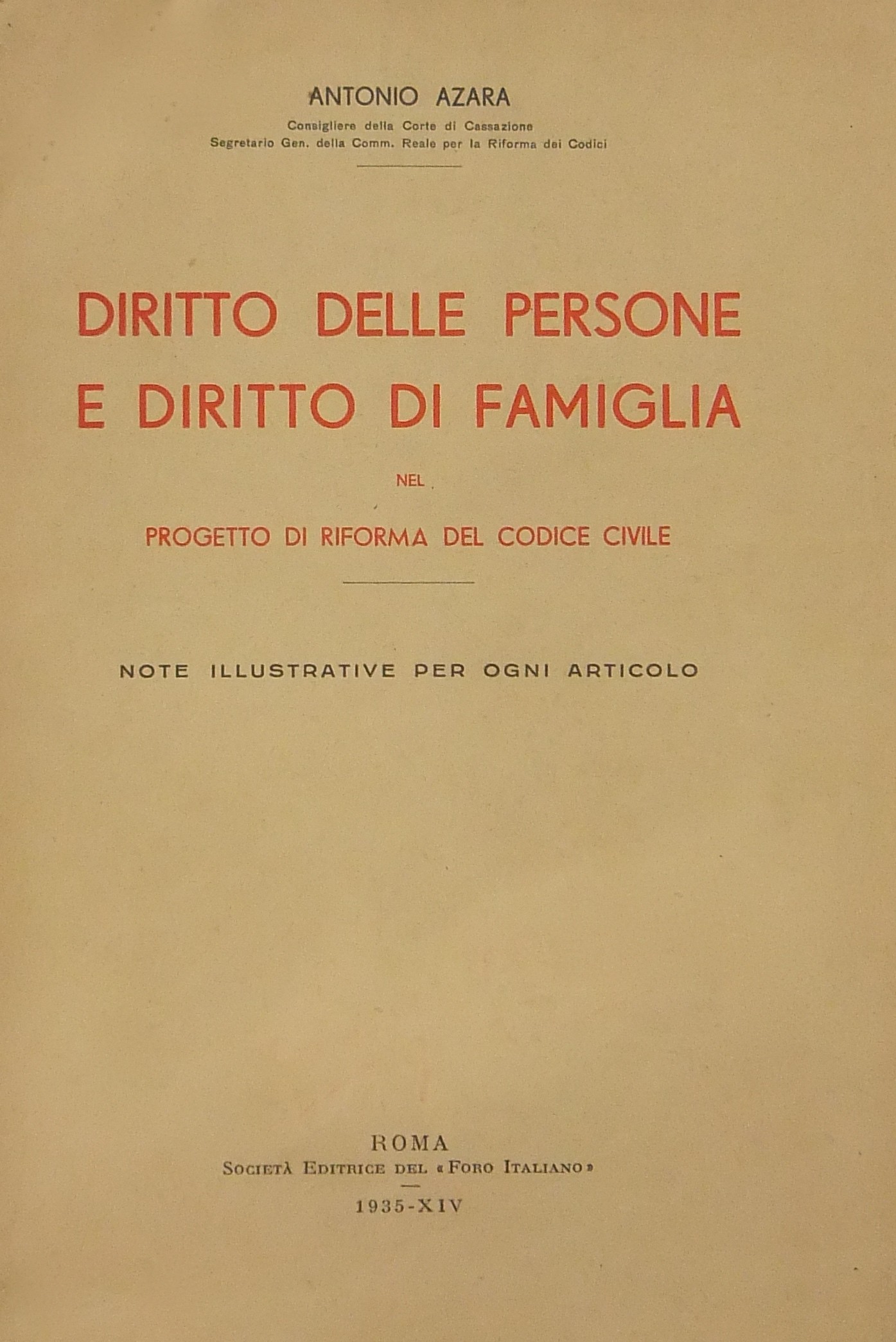 Diritto delle persone e diritto di famiglia nel progetto di riforma del codice civile.
