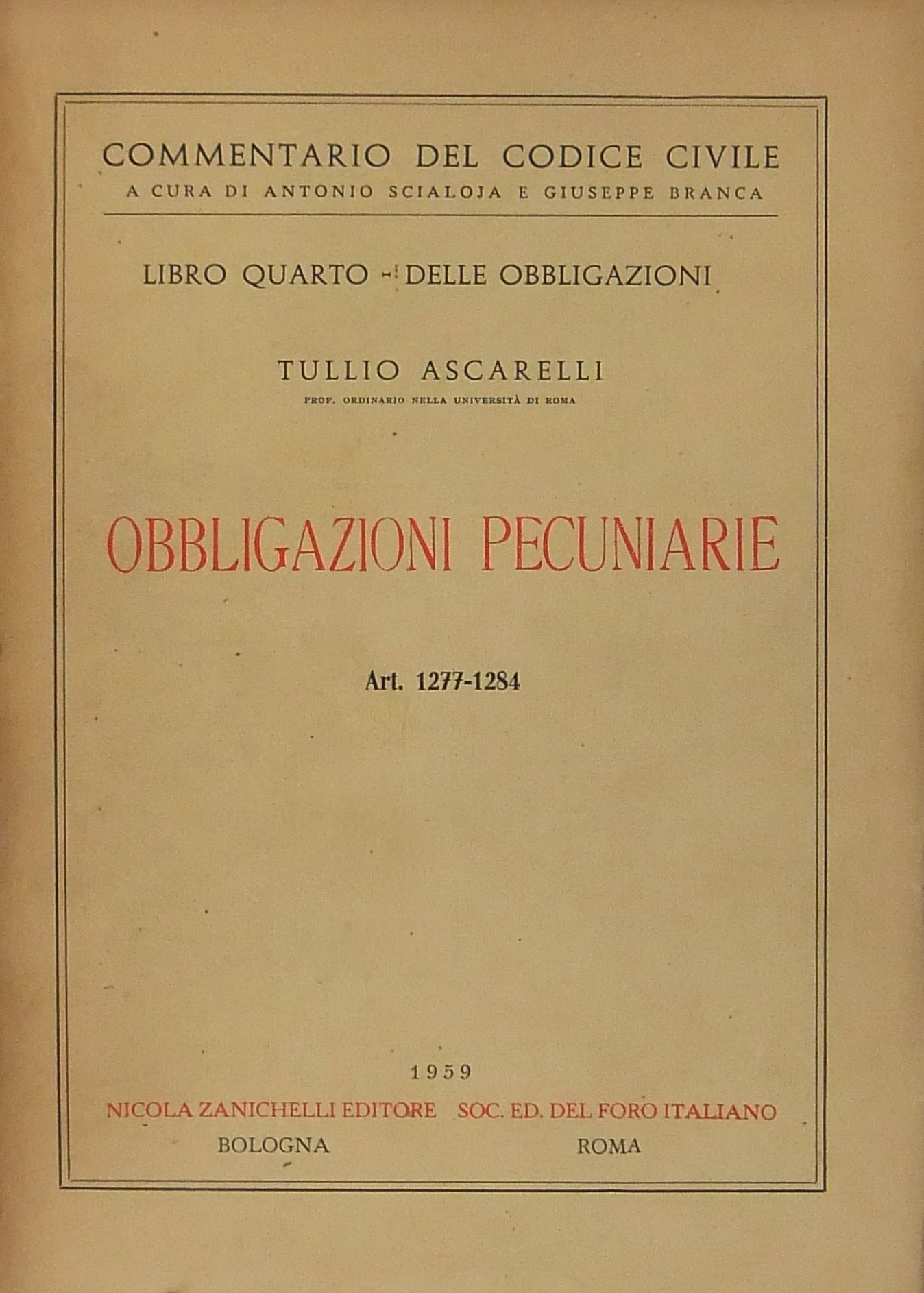 Obbligazioni pecuniarie. Art. 1277-1284