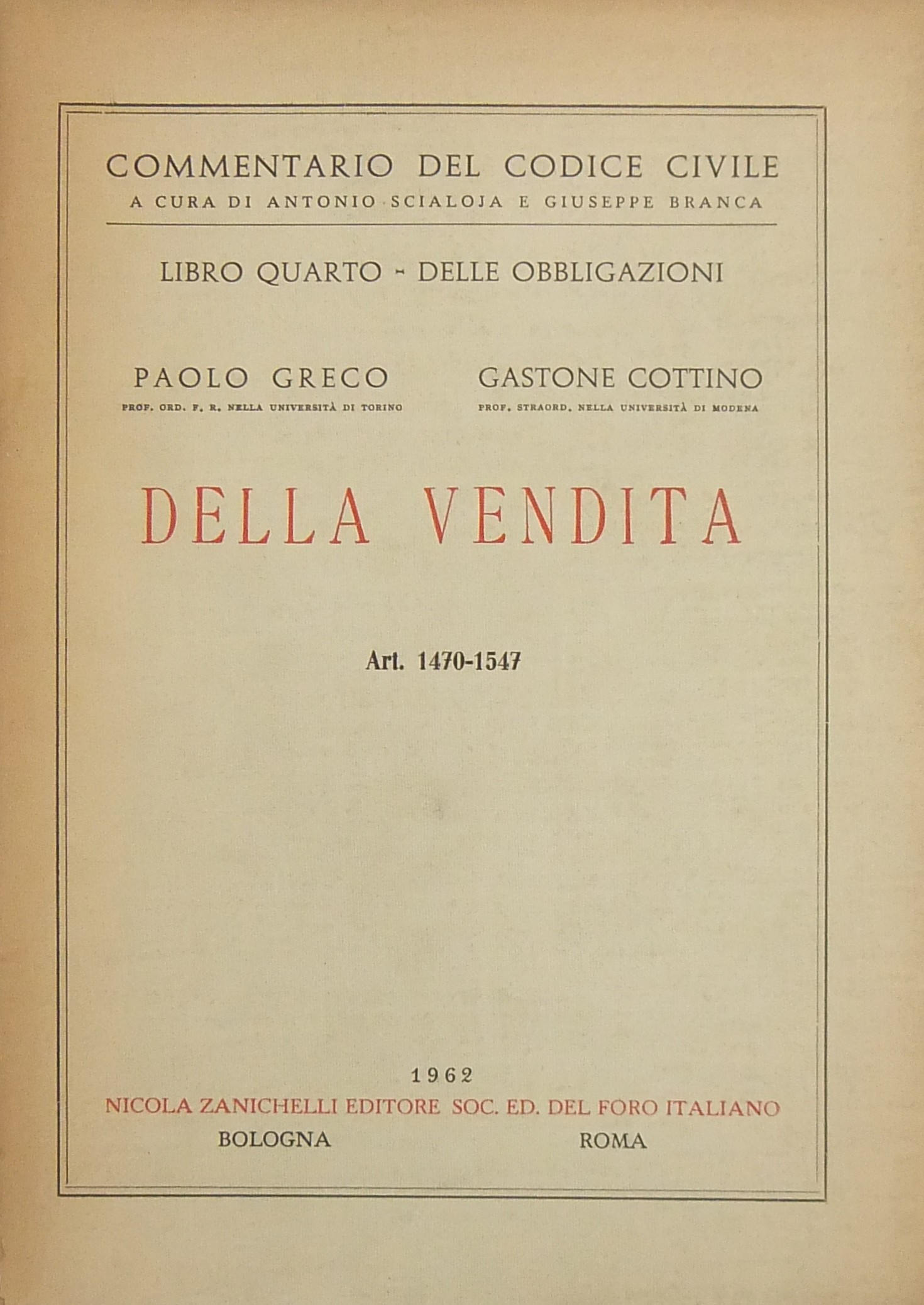 Della vendita. Art. 1470-1547