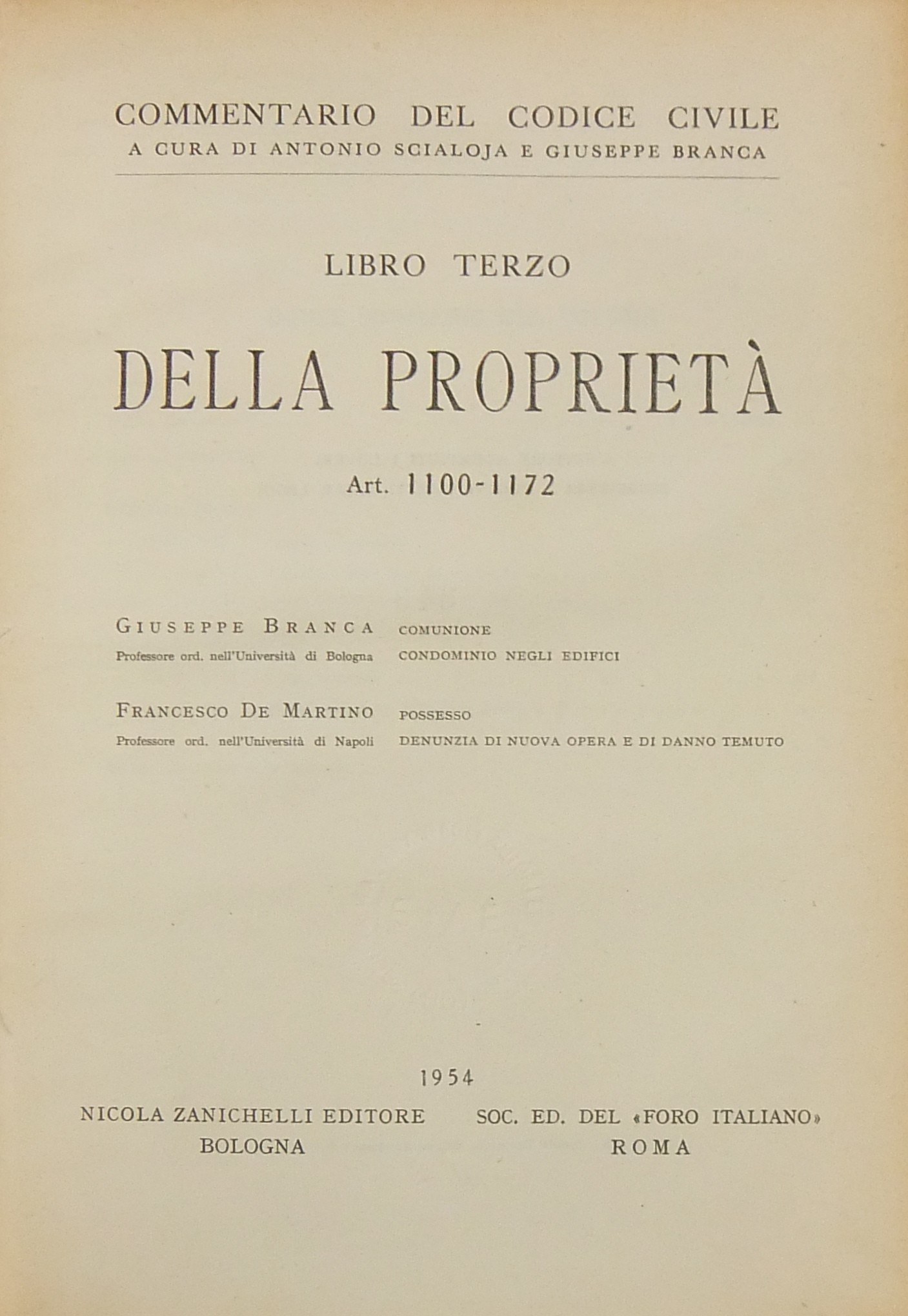 Comunione. Condominio negli edifici (Branca). 