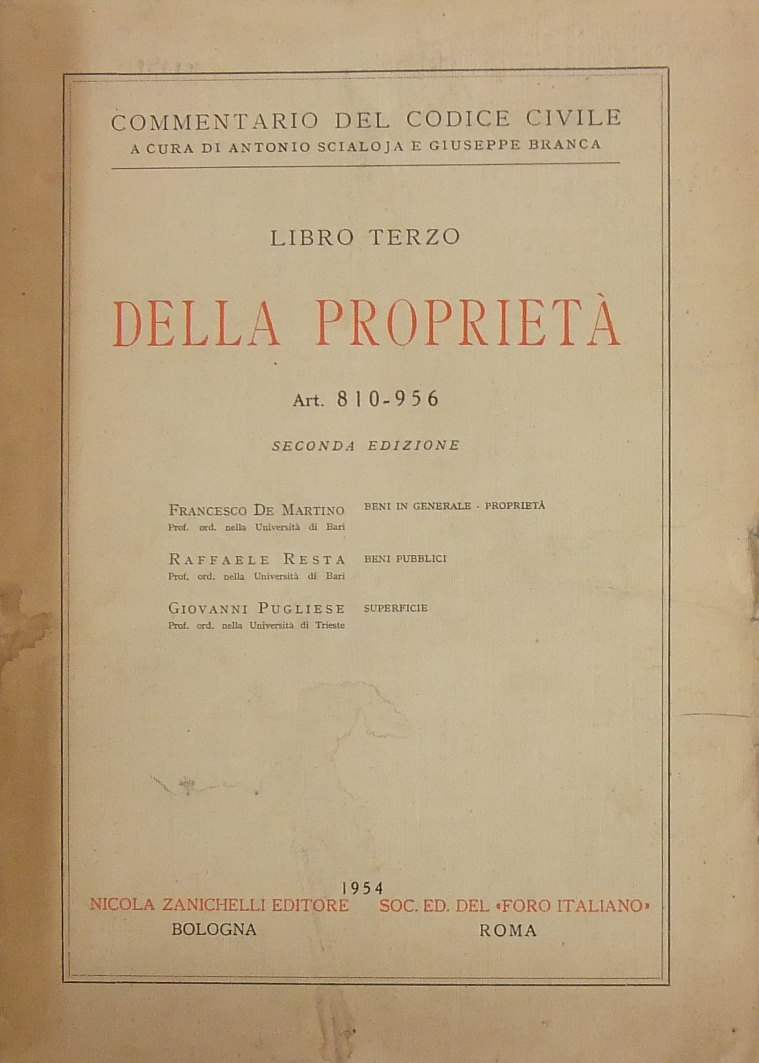 Beni in generale. Proprietà (De Martino).