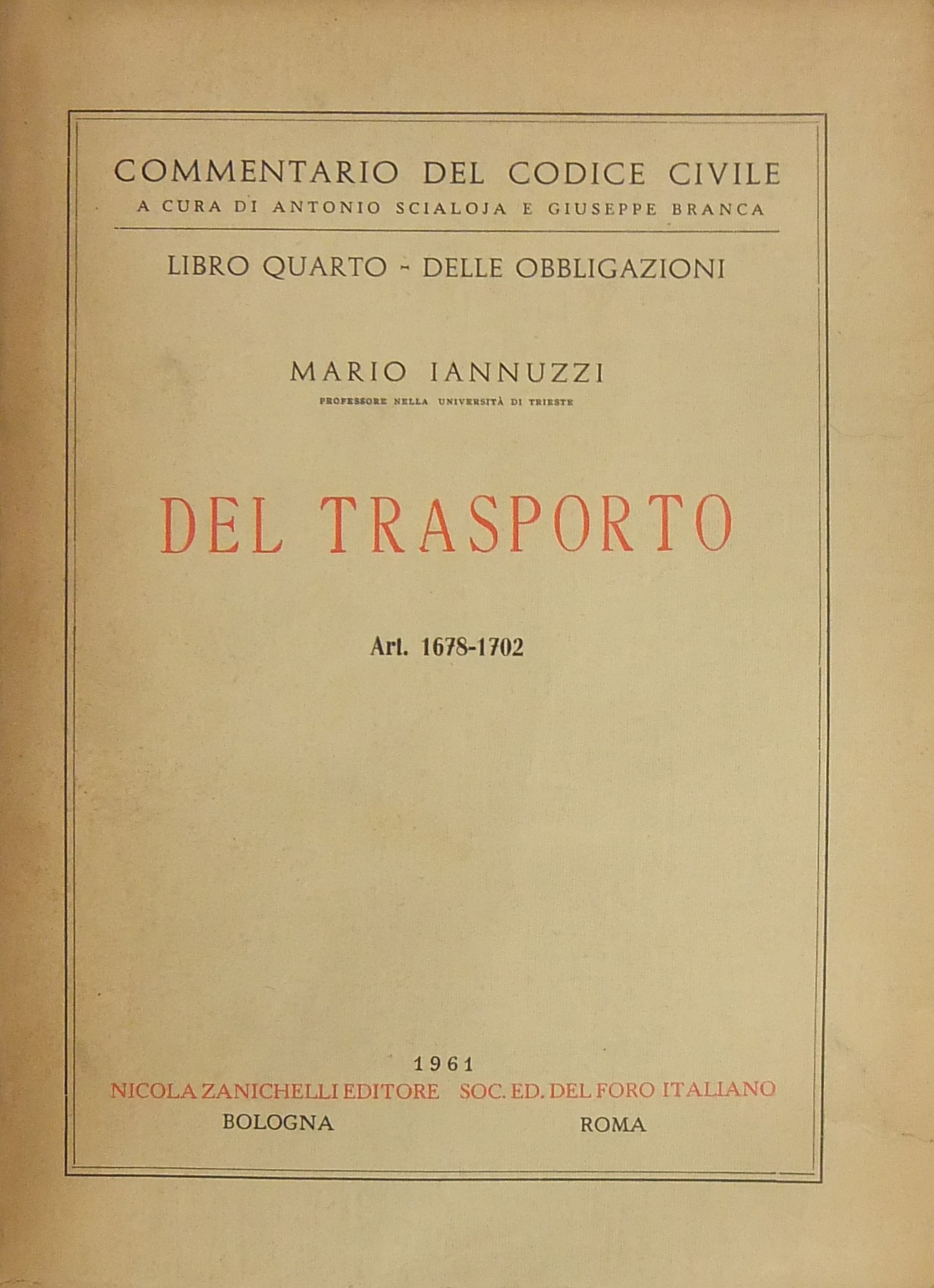 Del trasporto. Art. 1678-1702