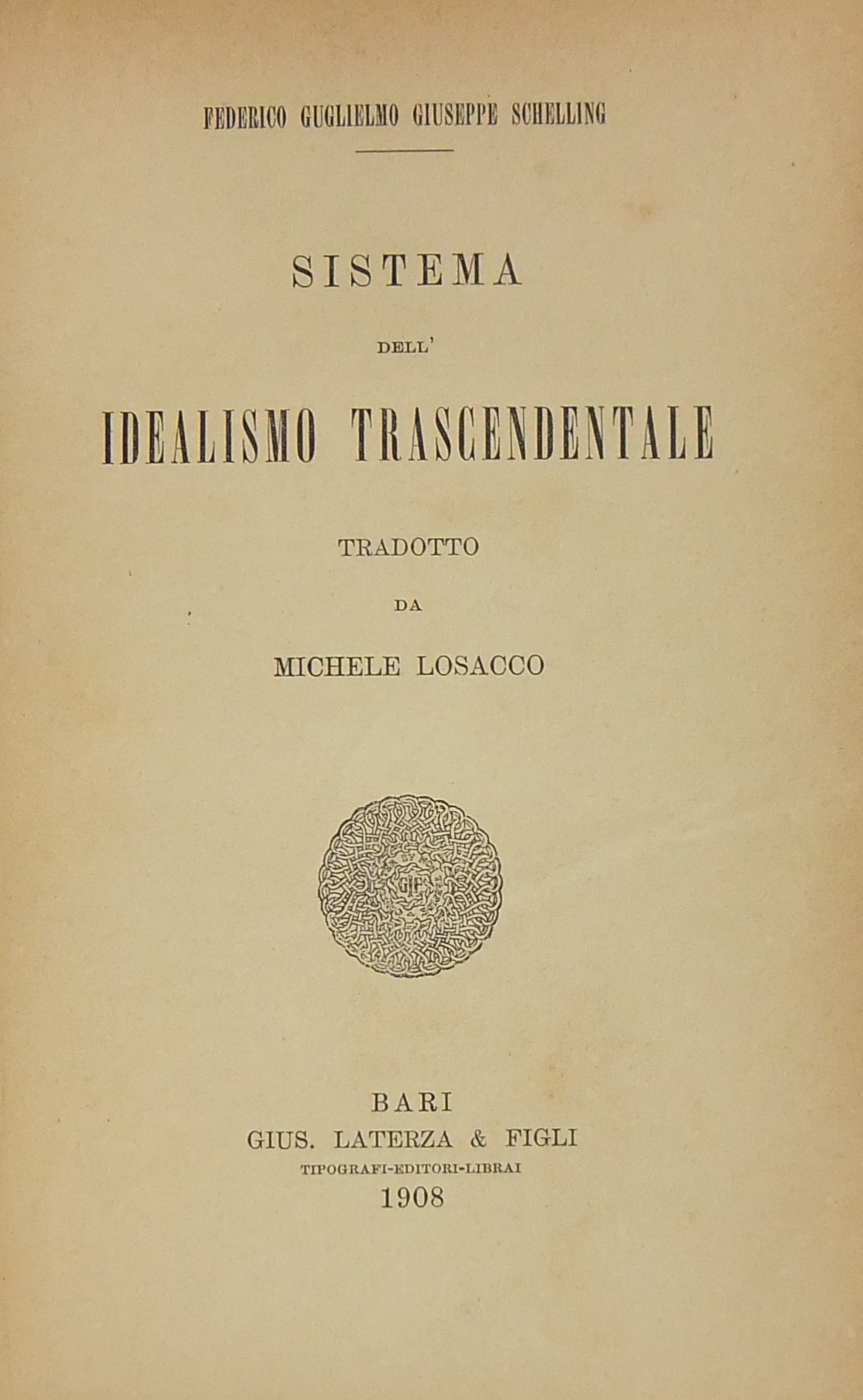 Sistema dell'idealismo trascendentale tradotto da Michele Losacco
