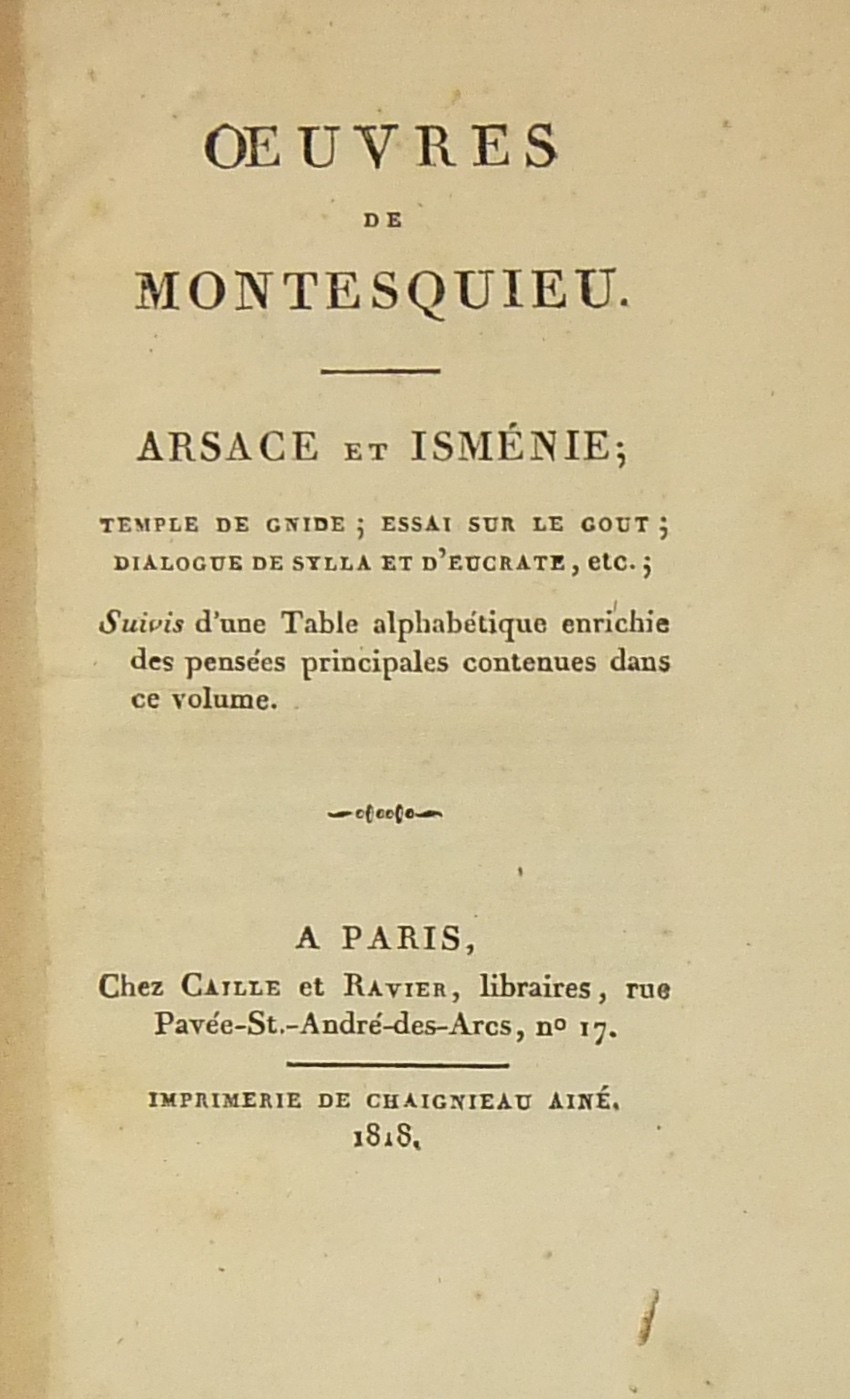 Oeuvres. Arsace et Isménie Temple de Gnide Essai s