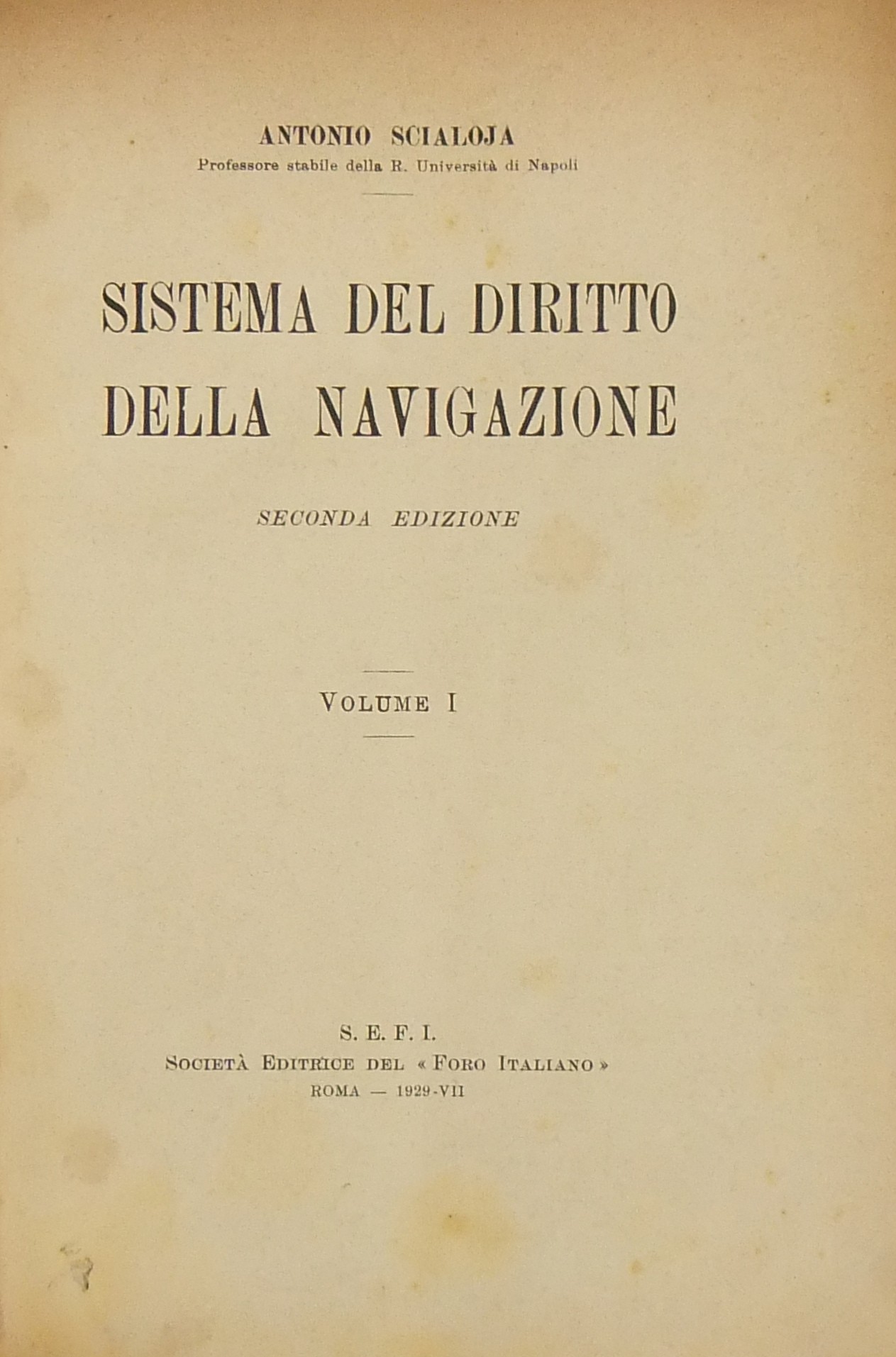 Sistema del diritto della navigazione. Vol. I (unico pubblicato)