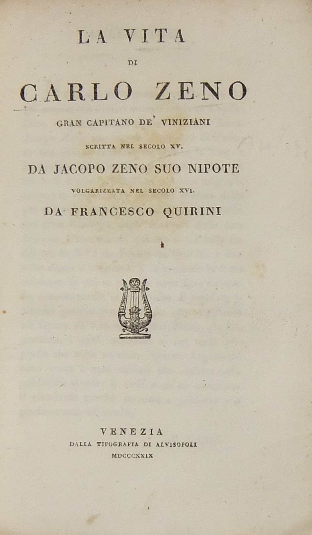 La vita di Carlo Zeno gran capitano de' viniziani